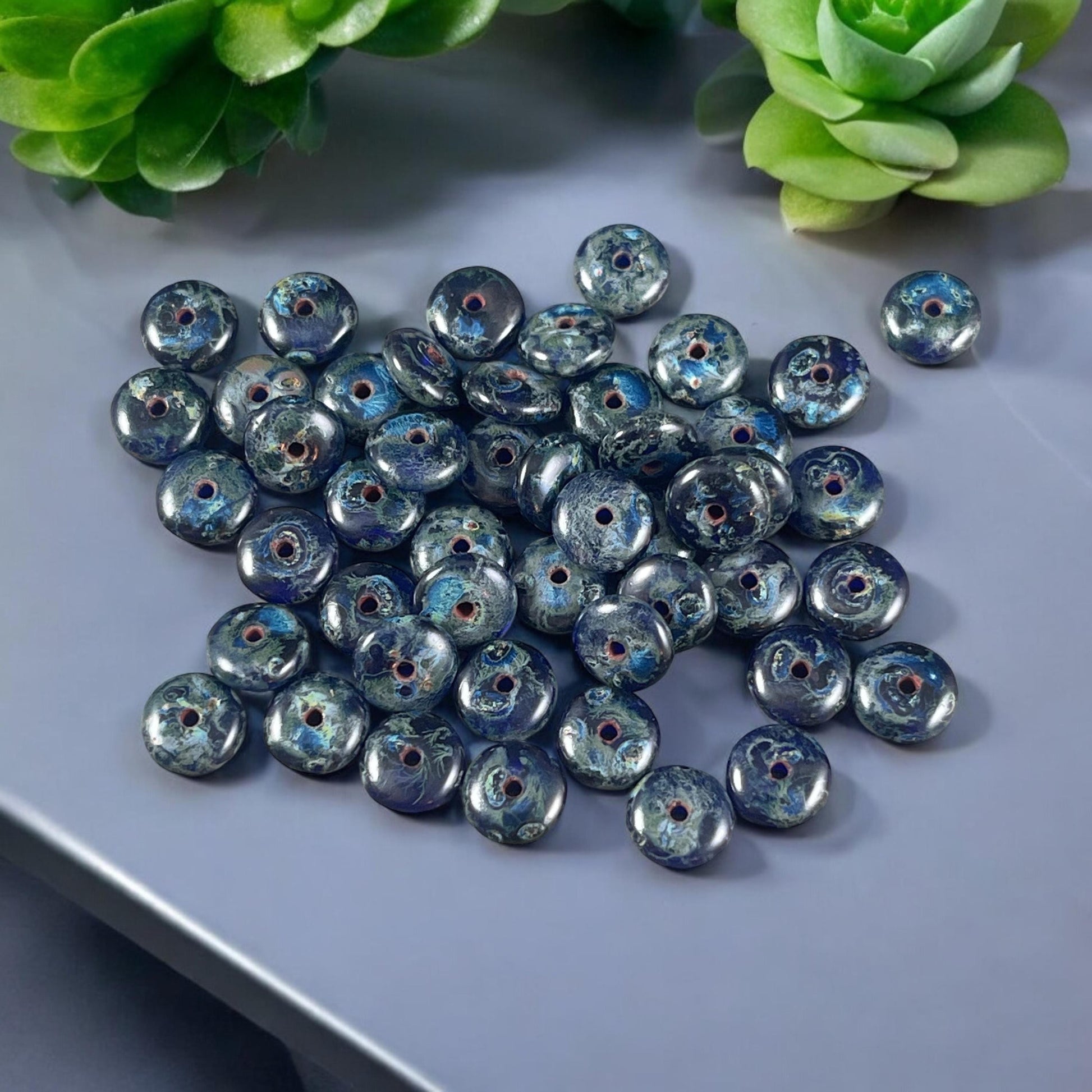 Czech Glass Beads - Cobalt Blue with Full Picasso, 6x2mm Rondelle (RD6/RJ-4764) * Qty. 50