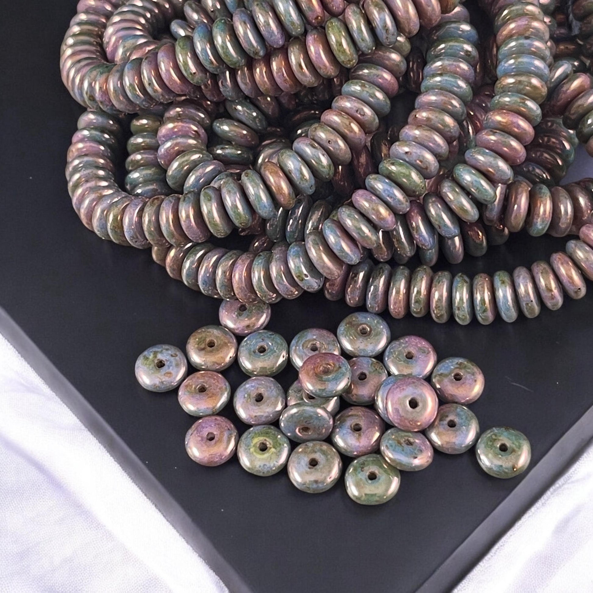 Multi-Color Purple Bluestone Marbled Finish, 6x2mm Rondelle, Czech Glass Beads (RD6/RJ-4585) * Qty. 50