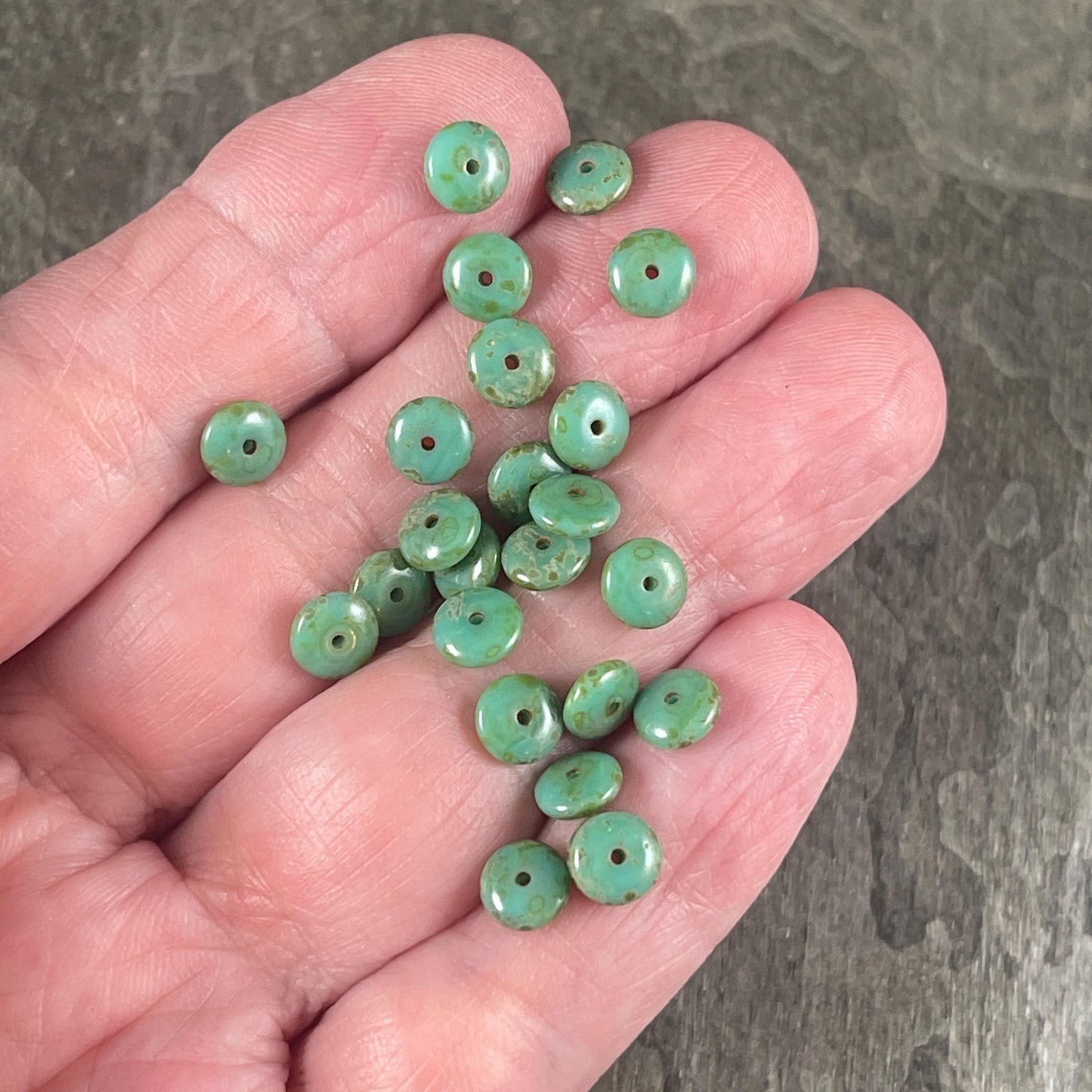 Turquoise Green Picasso Beads, 6x2mm Rondelle, Czech Glass Beads (RD6/RJ-3503) * Qty. 50