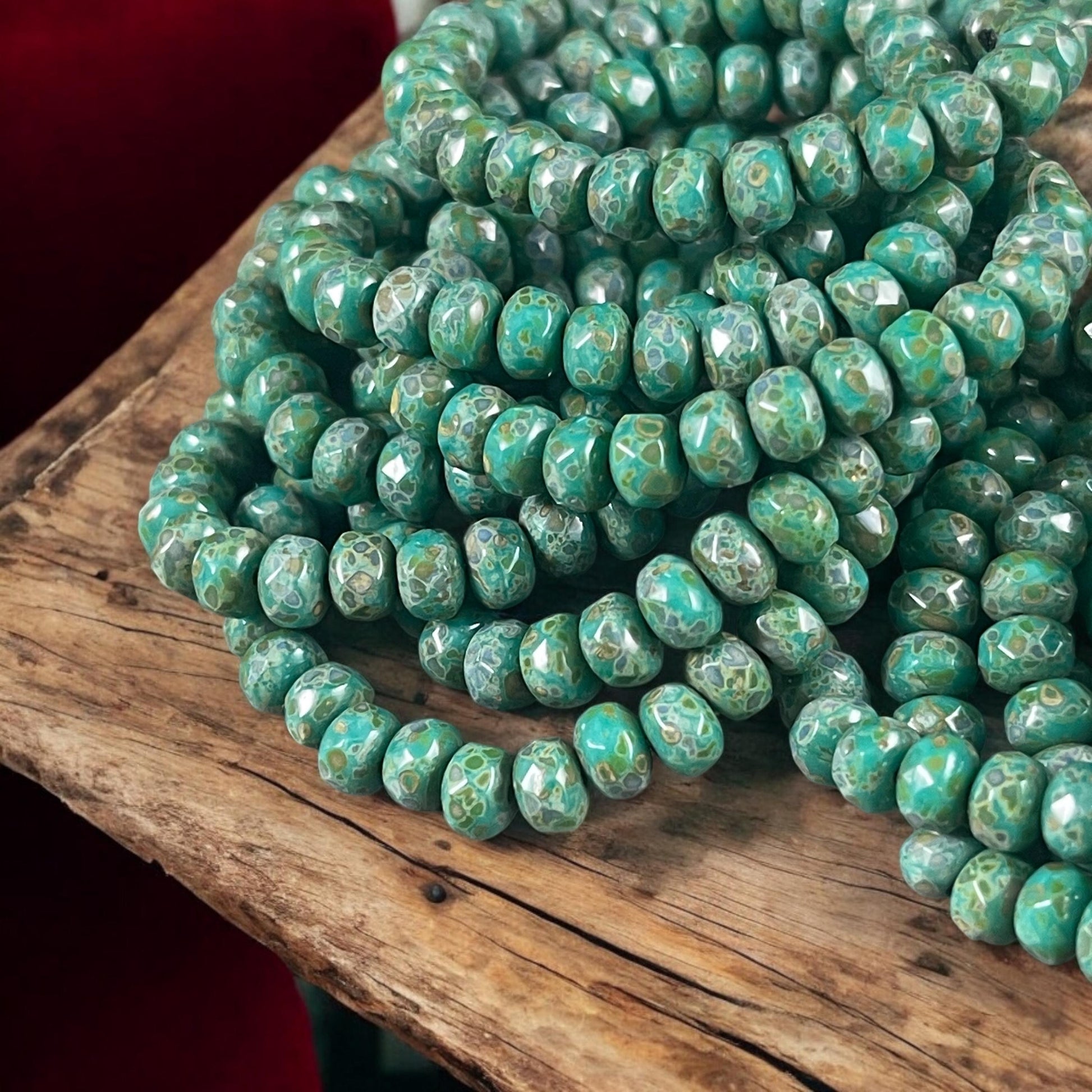 Turquoise Green Picasso Beads, Czech Glass Beads, 5x3mm Faceted Rondelle (R5/RJ-2310) * Qty. 30