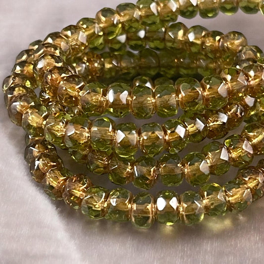 Olive Green and Bronze Czech Glass Rondelles, 5x3mm Faceted Rondelle (R5/RJ-1571) * Qty. 30