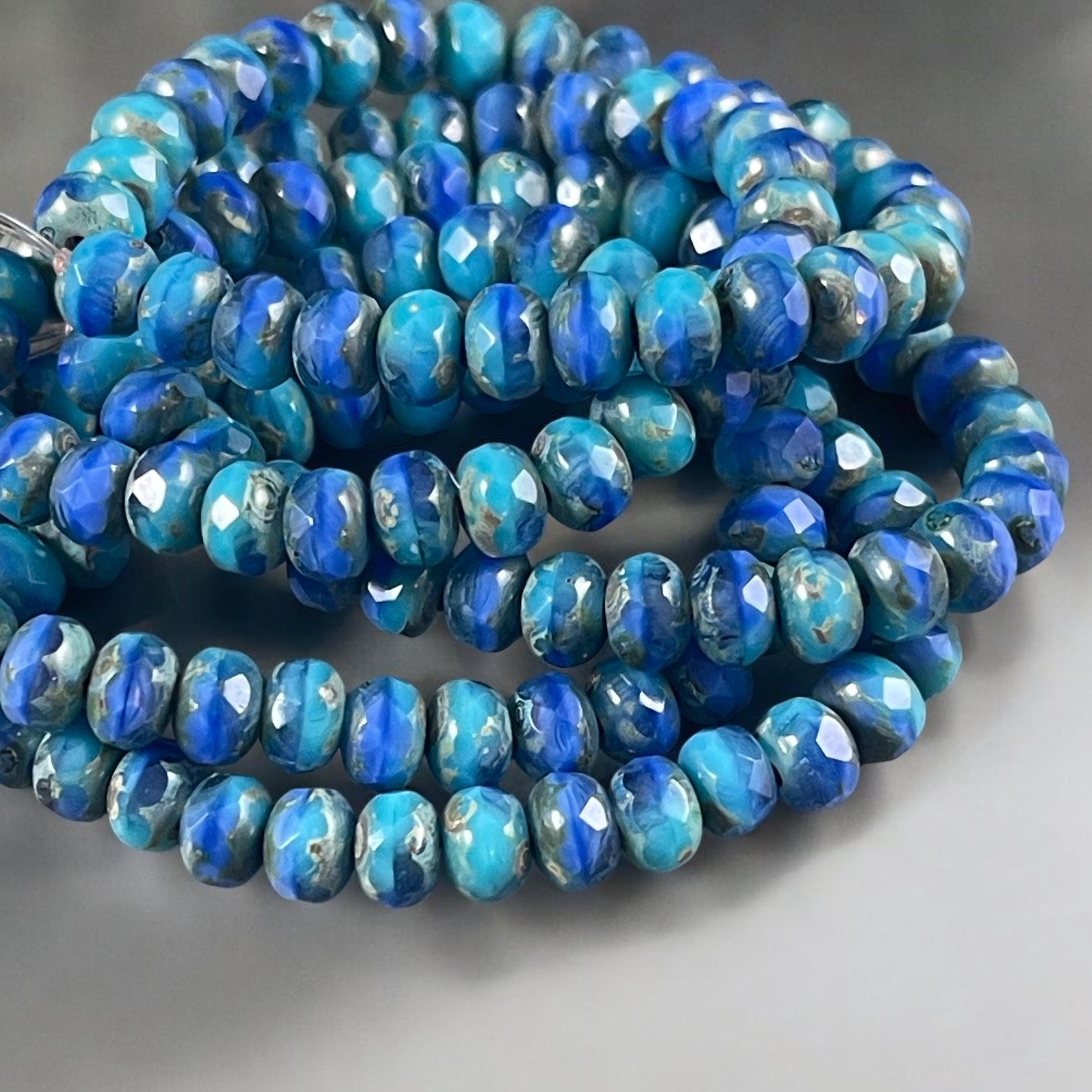 Turquoise and Royal Blue Czech Glass Beads, 5x3mm Faceted Rondelle (R5/RJ-2704) * Qty. 30