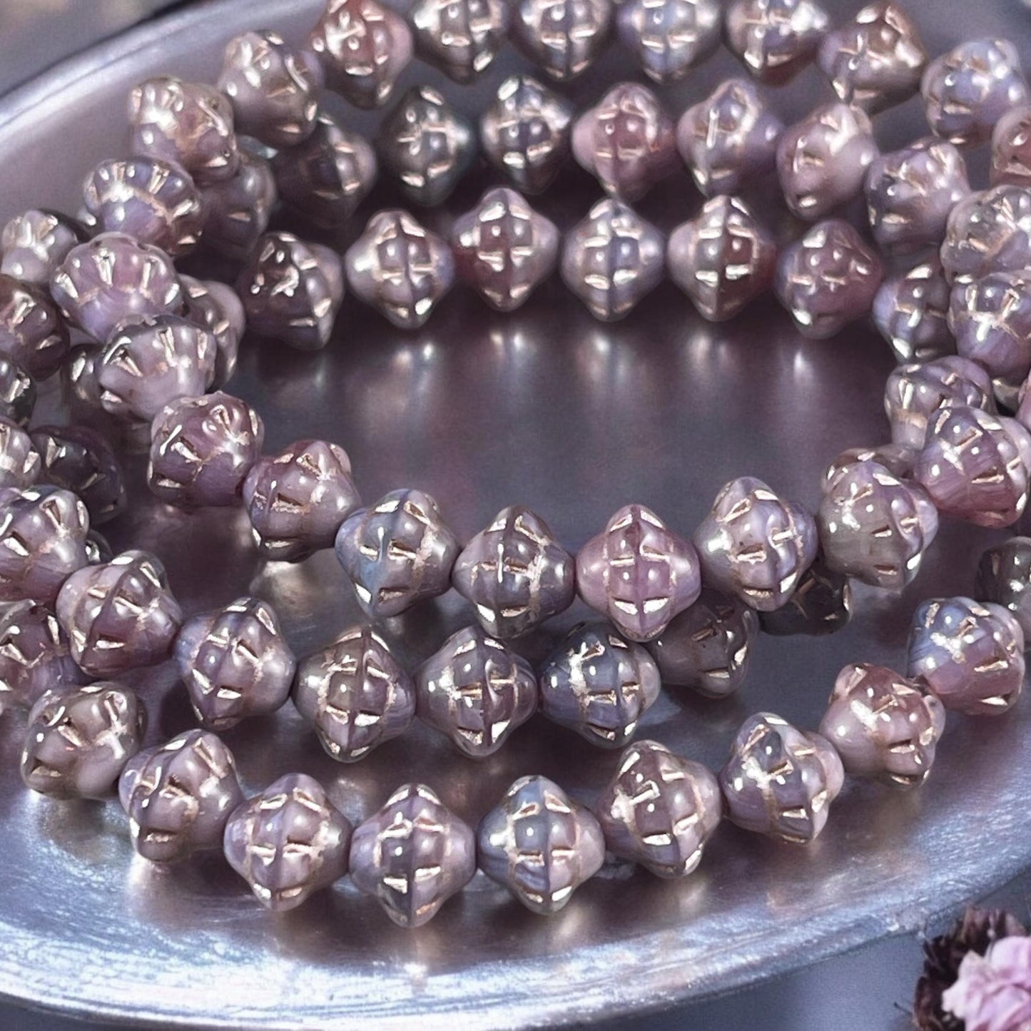 Czech Glass Beads - Lilac Purple Silk 6mm Saturn Bicone (PS6/RJ-5244) * 25 Beads