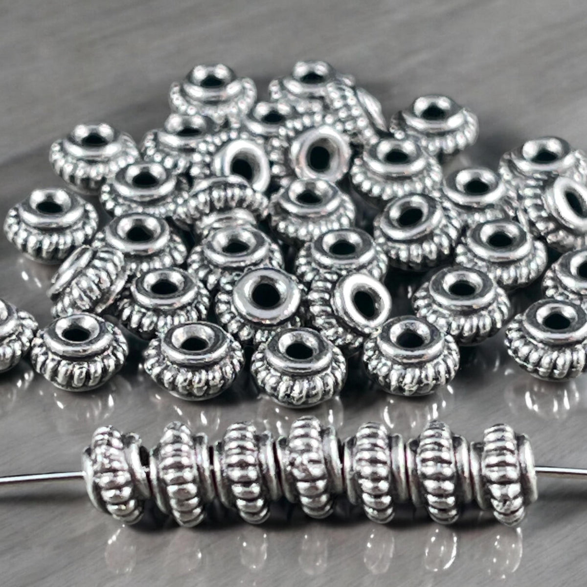 TierraCast 5mm Bead with Coil Rope Trim, Antiqued Silver Spacer Beads (PF/783-77) * Qty. 20