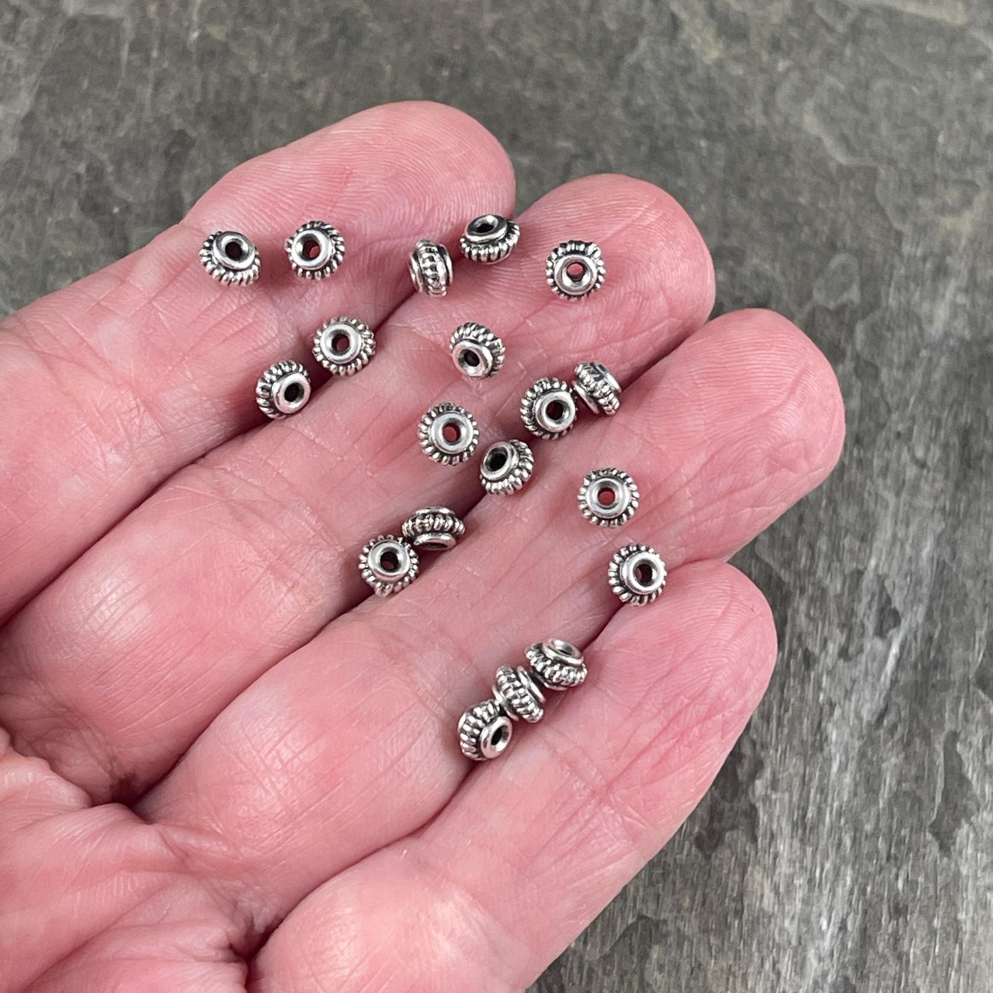 TierraCast 5mm Bead with Coil Rope Trim, Antiqued Silver Spacer Beads (PF/783-77) * Qty. 20
