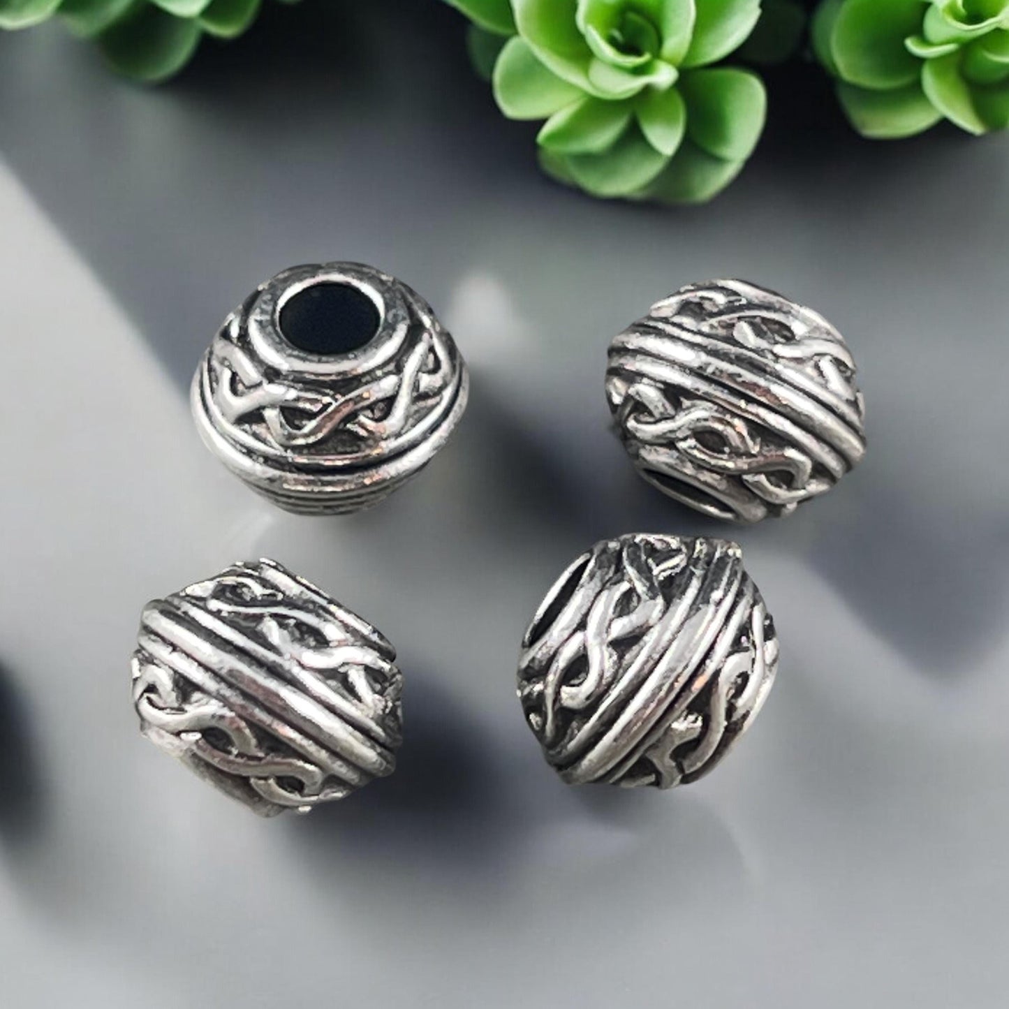 TierraCast Celtic Large Hole Bead, Antiqued Silver Celtic Bicone Beads (PF/748-77) * Qty. 4