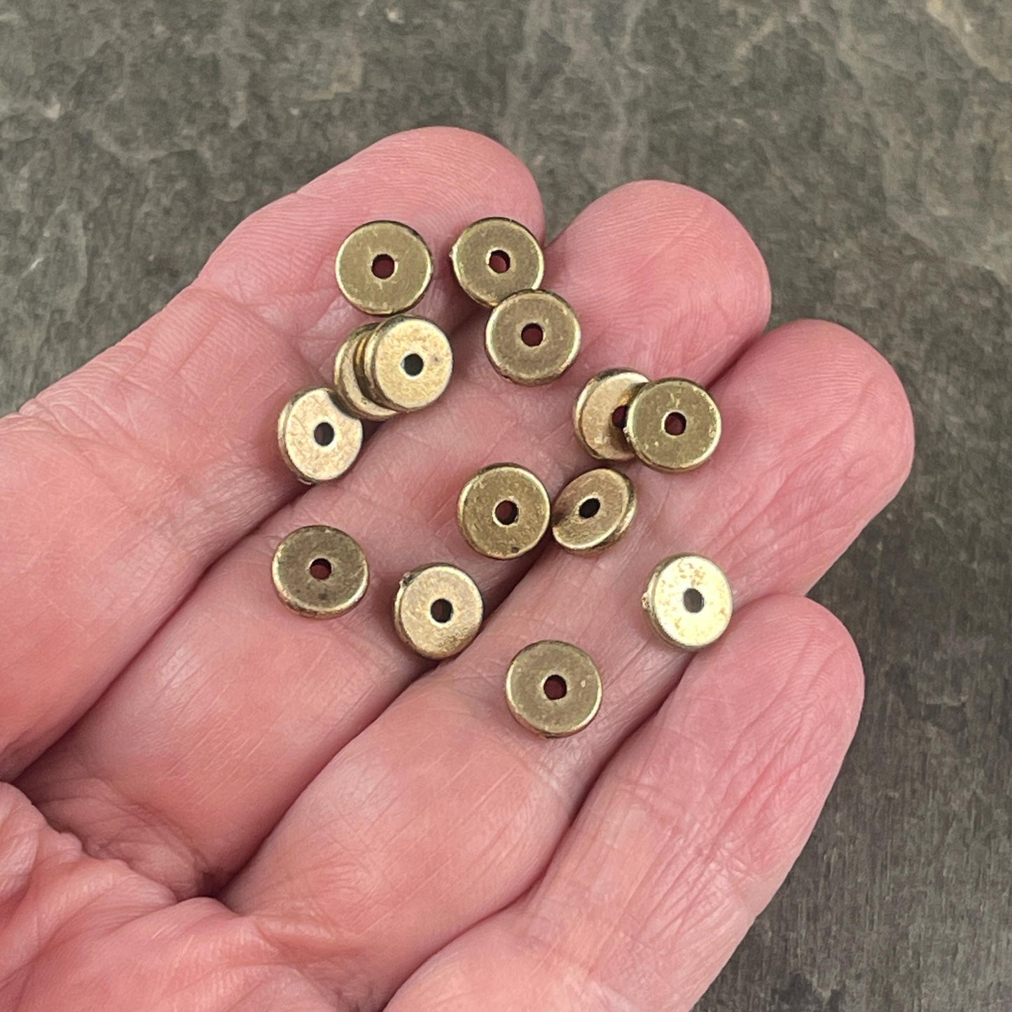 NEW TierraCast Spacer Beads, Brass Washer Style Spacer, 7mm Antiqued Brass Heishi Rondelle (PF/404-57) * Qty. 30