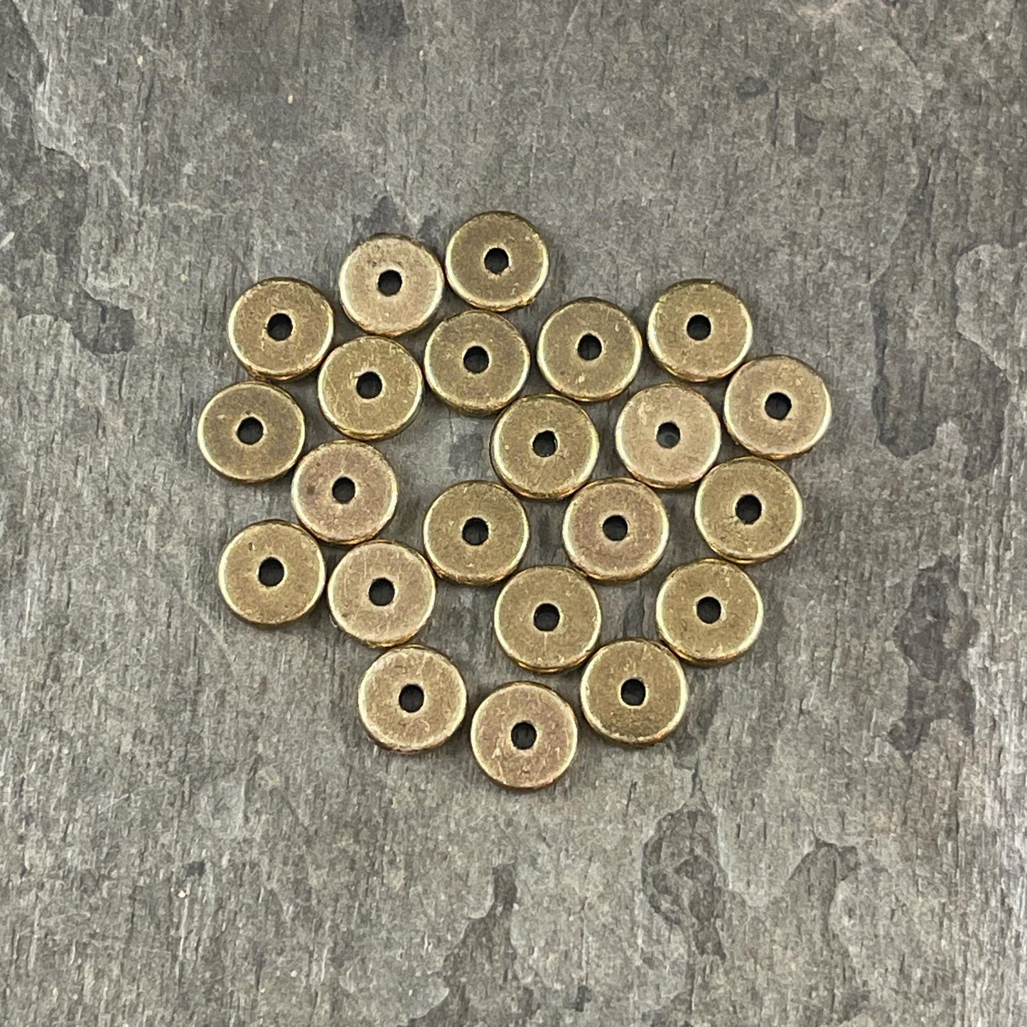 NEW TierraCast Spacer Beads, Brass Washer Style Spacer, 7mm Antiqued Brass Heishi Rondelle (PF/404-57) * Qty. 30