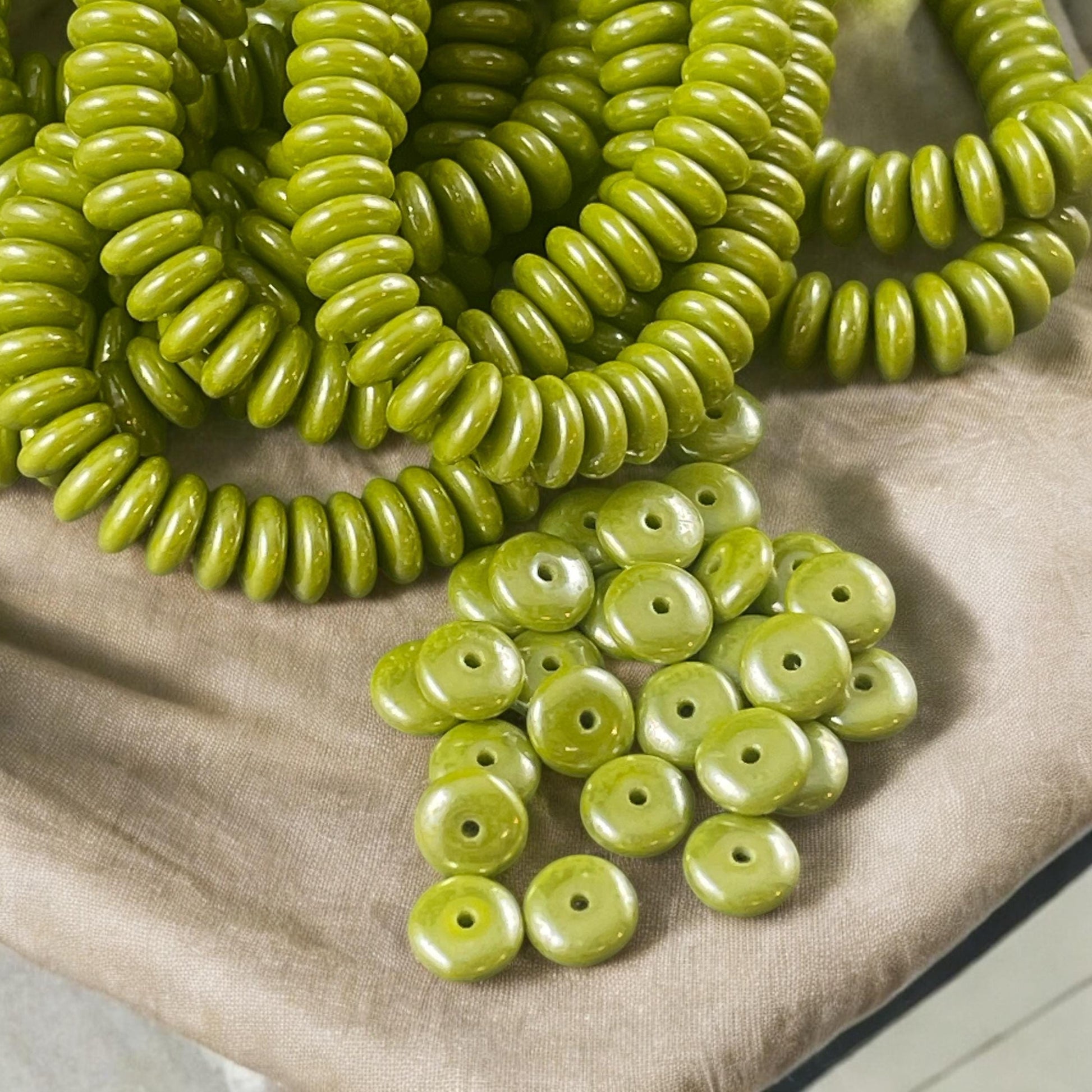 Chartreuse Green Beads, 6x2mm Rondelle, Avocado Green with White Luster Czech Glass Beads (RD6/RJ-4770) * Qty. 50