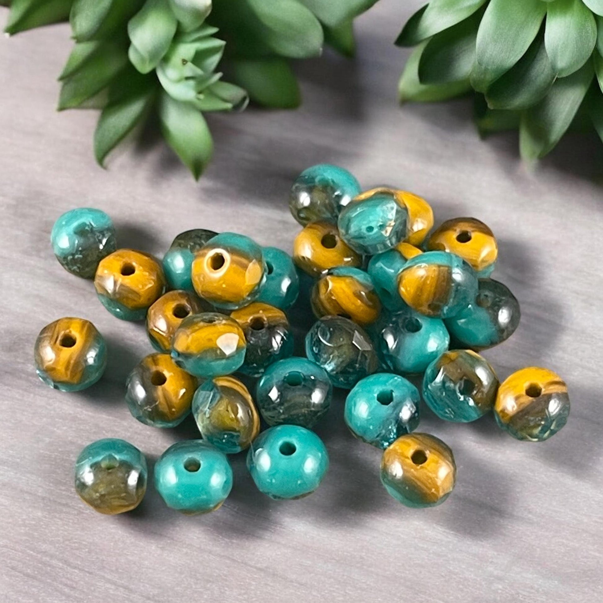 Turquoise Green, Aqua and Mustard Orange Czech Glass Beads, 5x3mm Faceted Rondelle (R5/RJ-2706) * Qty. 30