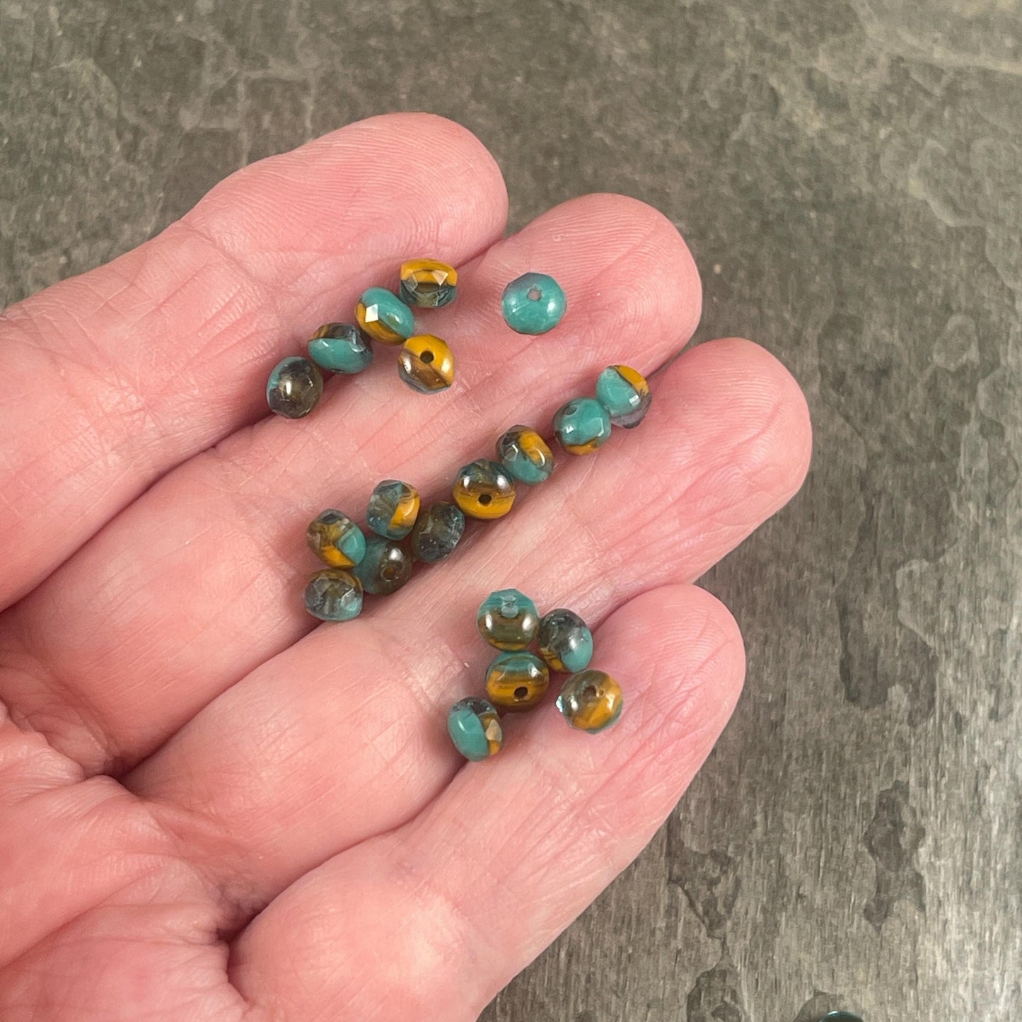 Turquoise Green, Aqua and Mustard Orange Czech Glass Beads, 5x3mm Faceted Rondelle (R5/RJ-2706) * Qty. 30