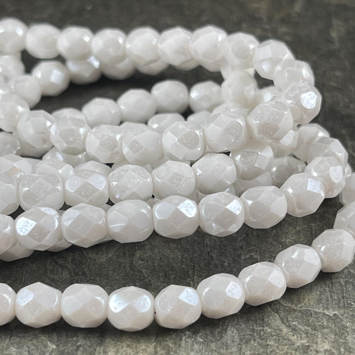 Czech Glass Beads - 6mm Faceted Round Bead, White with Luster Finish (FP6/N-160) * Qty 25