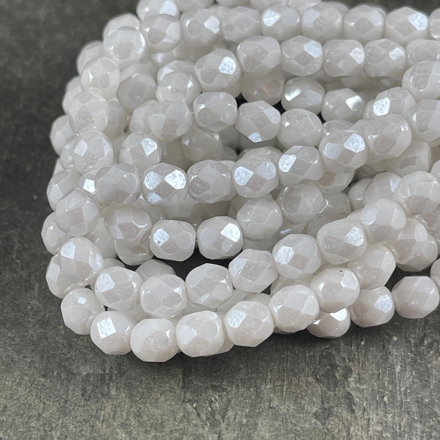 6mm White Czech Glass Beads ~ Faceted Round Glass Fire Polished Beads with Luster Finish (FP6/N-160) * Qty 25