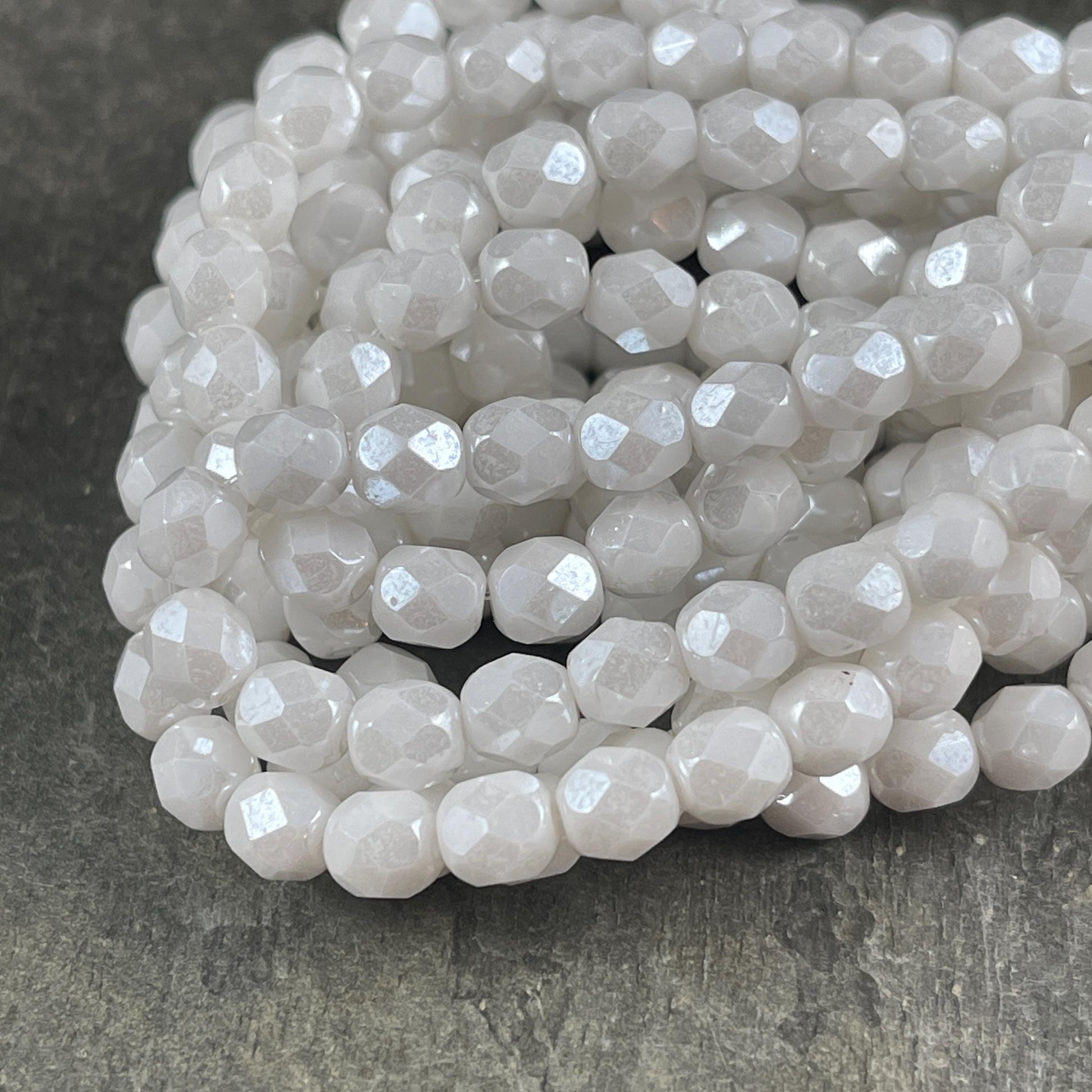 Czech Glass Beads - 6mm Faceted Round Bead, White with Luster Finish (FP6/N-160) * Qty 25