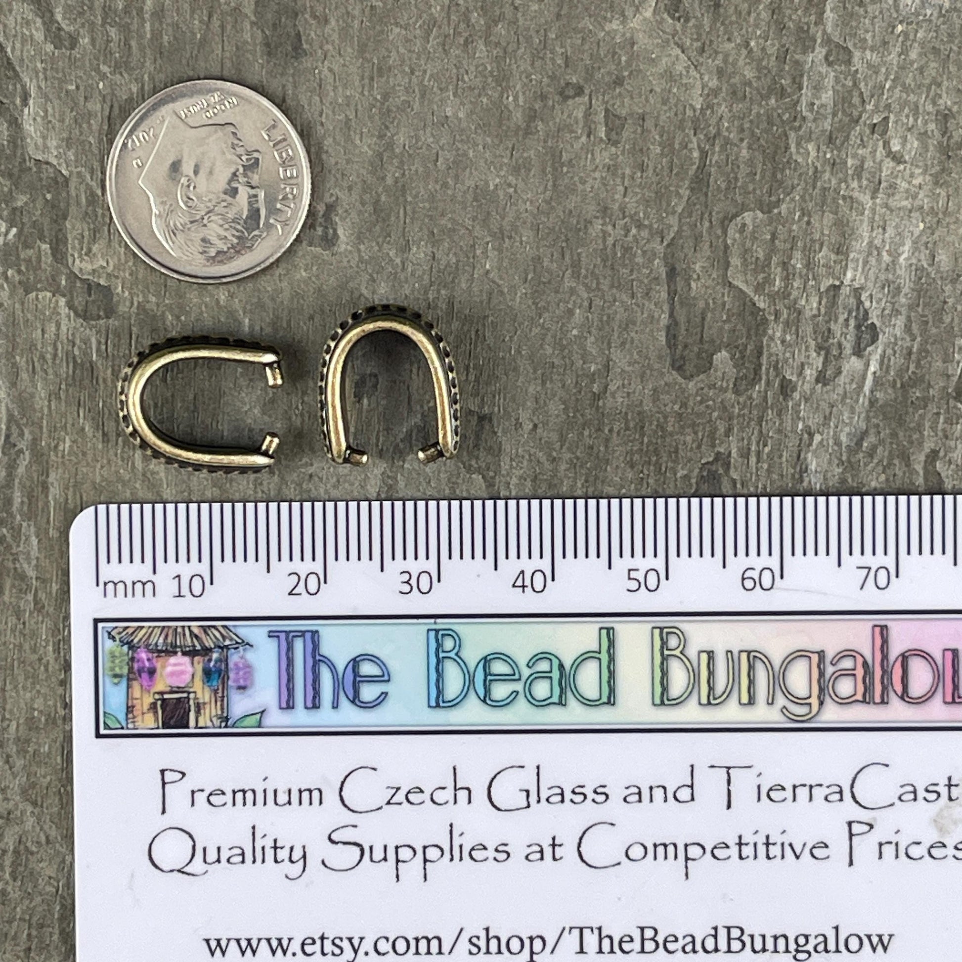 TierraCast 14mm Hammertone Pinch Bail, Antiqued Brass Plated (PF/877-57) * Qty. 2
