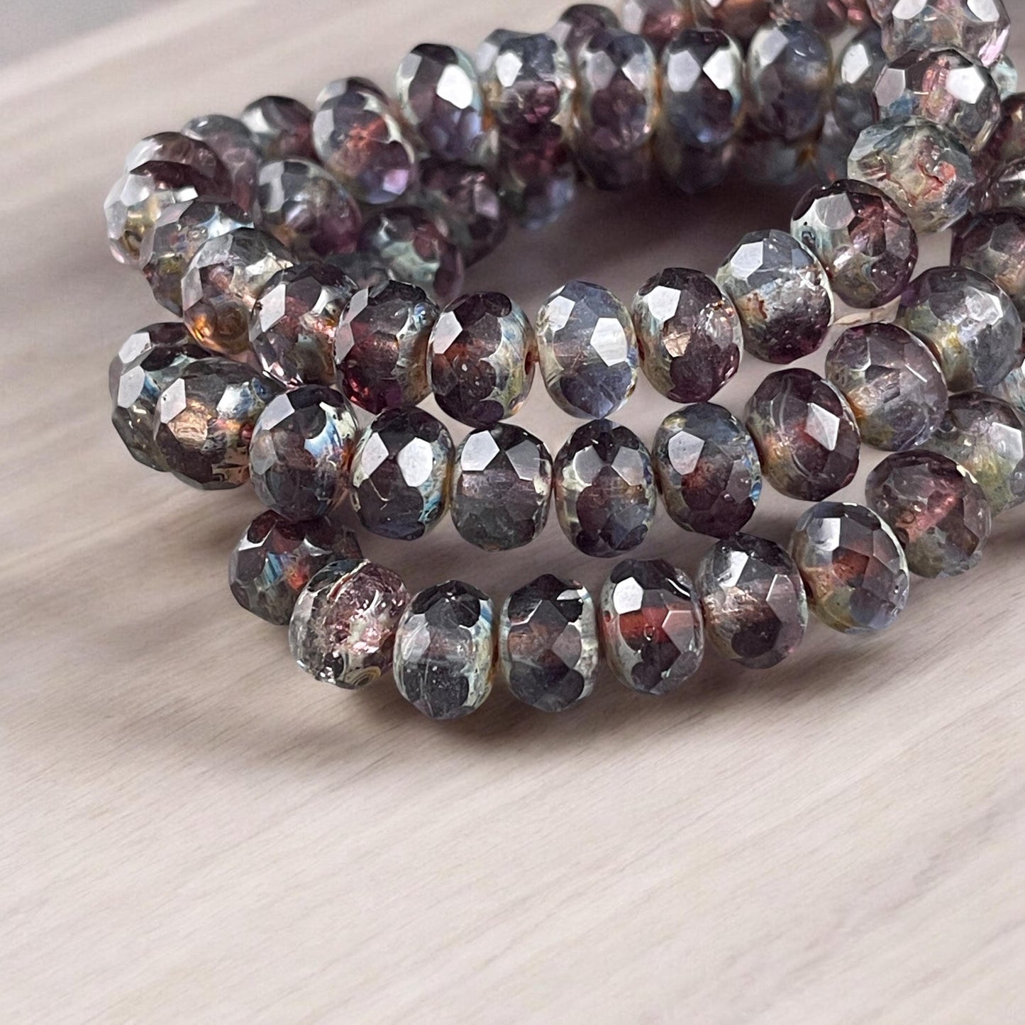 Czech Glass Beads - Transparent Purple and Blue 8x6mm Faceted Rondelle, Plum Purple and Sapphire Blue Glass Beads (R8/N-2750) * Qty. 25