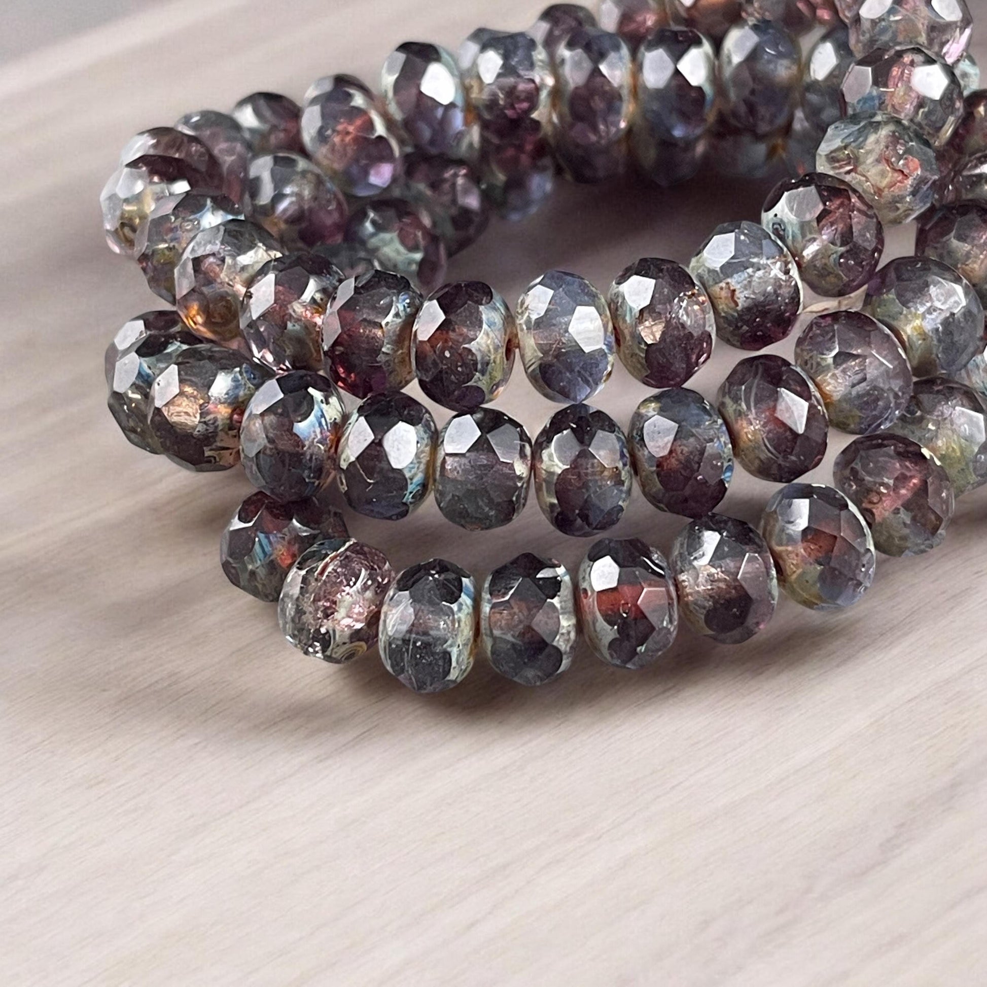 Czech Glass Beads - Transparent Purple and Blue 8x6mm Faceted Rondelle, Plum Purple and Sapphire Blue Glass Beads (R8/N-2750) * Qty. 25