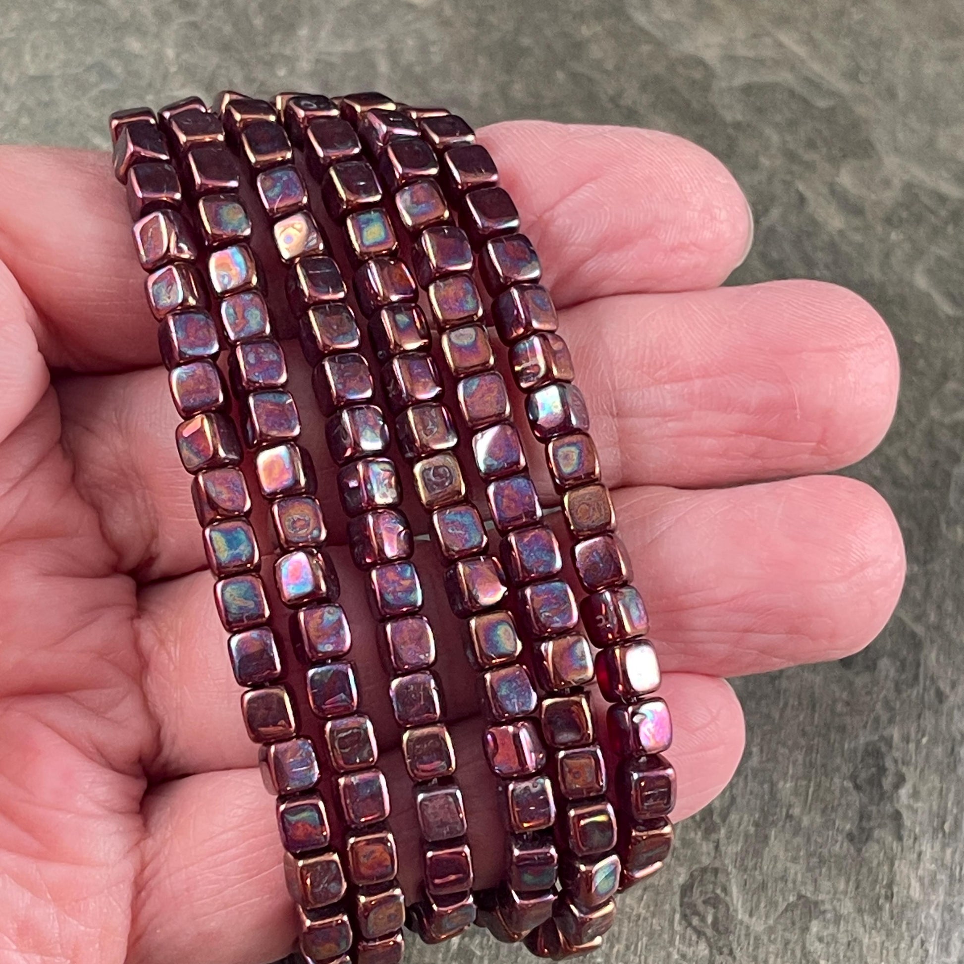 4mm Czech Glass Cube Beads, Metallic Rust Czech Glass Beads with Purple Iridescent Finish (CUB/N-0917) * Qty. 40