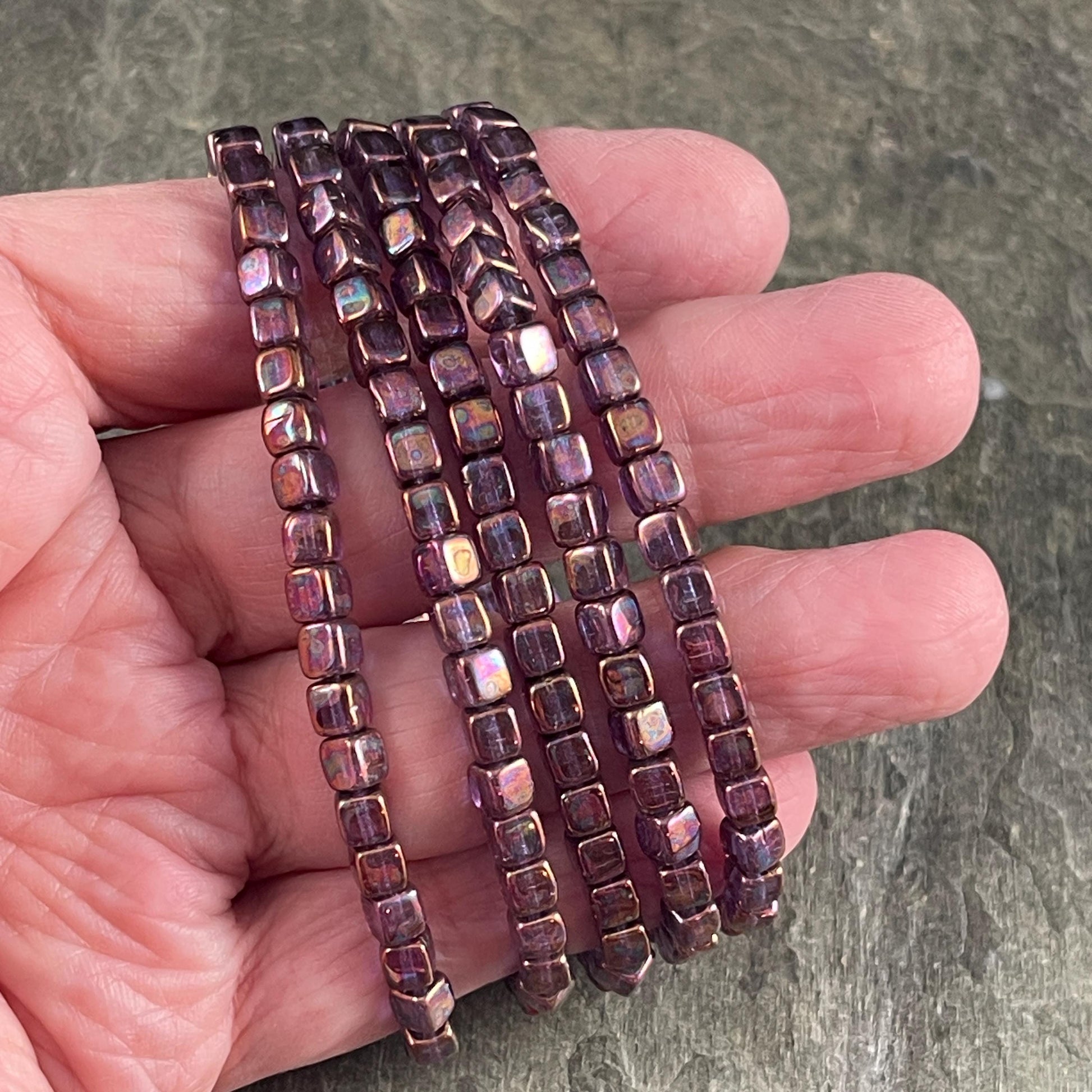 4mm Czech Glass Cube Beads, Metallic Rust Czech Glass Beads with Purple Iridescent Finish (CUB/N-0917) * Qty. 40