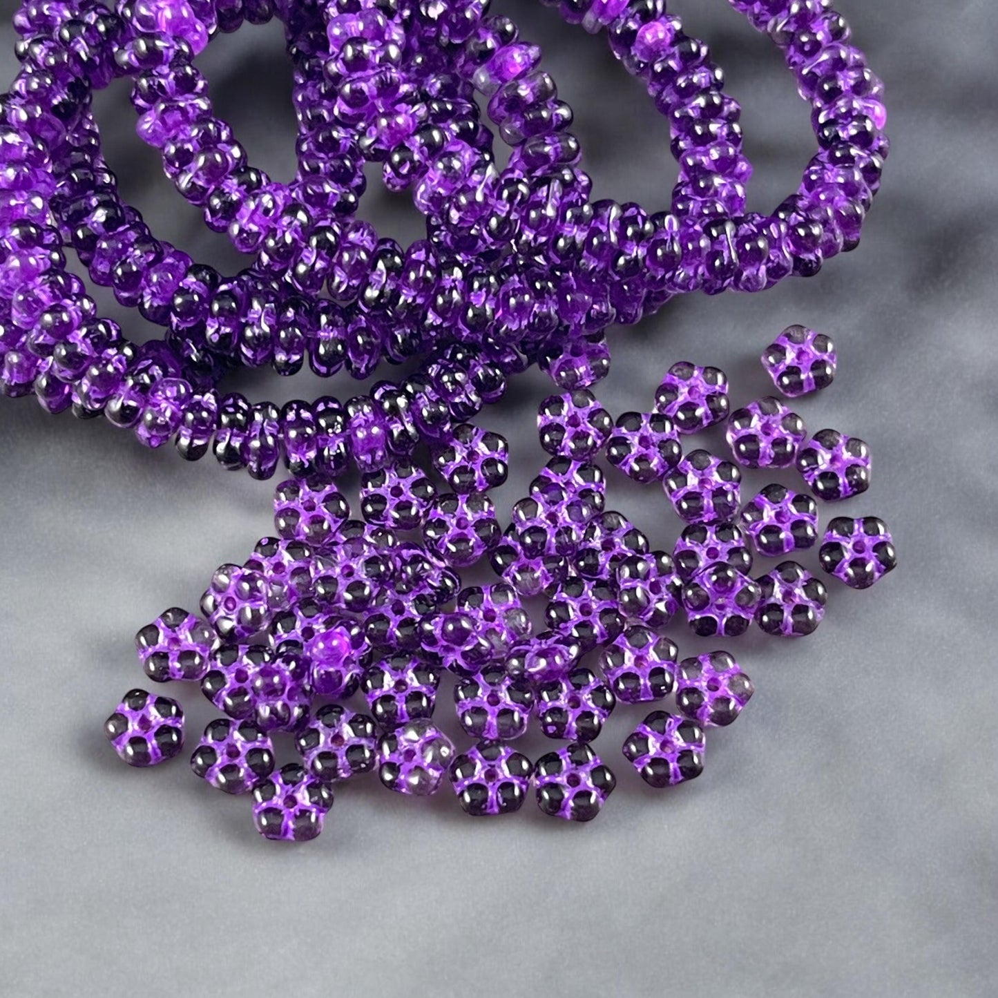 Czech Glass Beads - 5mm Forget-Me-Not Daisy Spacers, Purple (FMN/N-0927.2l) * Qty. 50