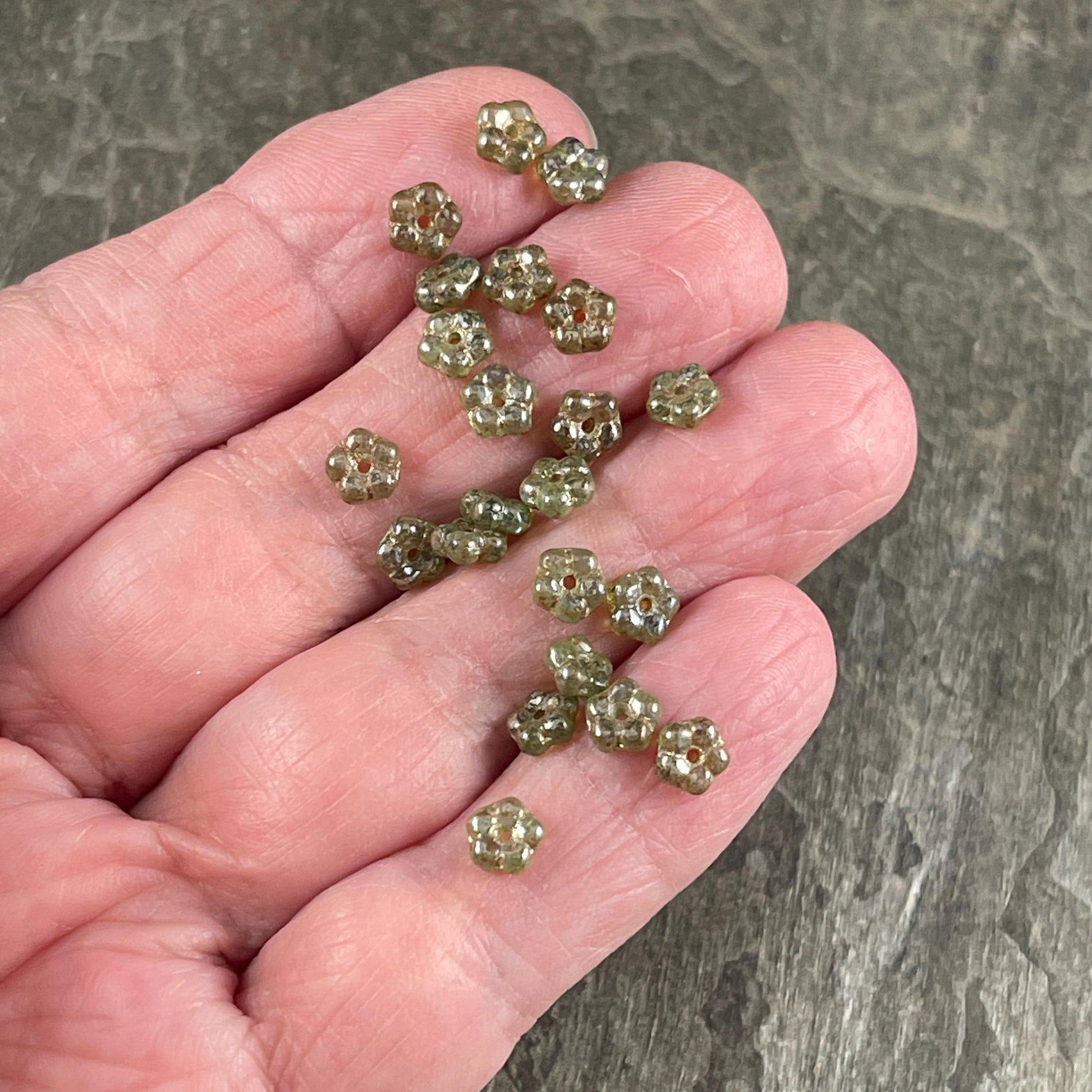 Forget Me Not Daisy Spacers Czech Glass Beads Sea Green with Picasso Finish 5mm Flower Spacer Beads (FMN/N-0103) * Qty. 50