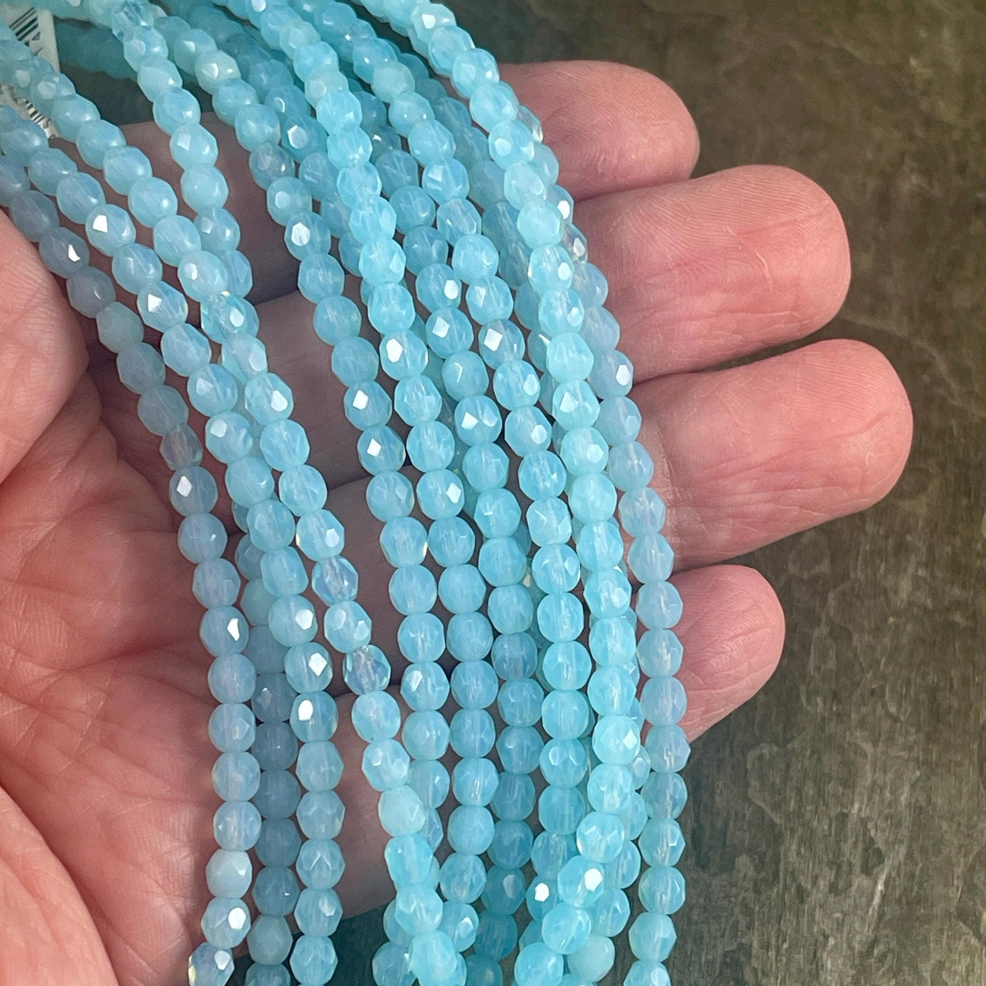 Czech Glass Beads - Light Blue 4mm Faceted Round Beads, Milky and Transparent Aqua (FP4/SM-61000) * Qty 50