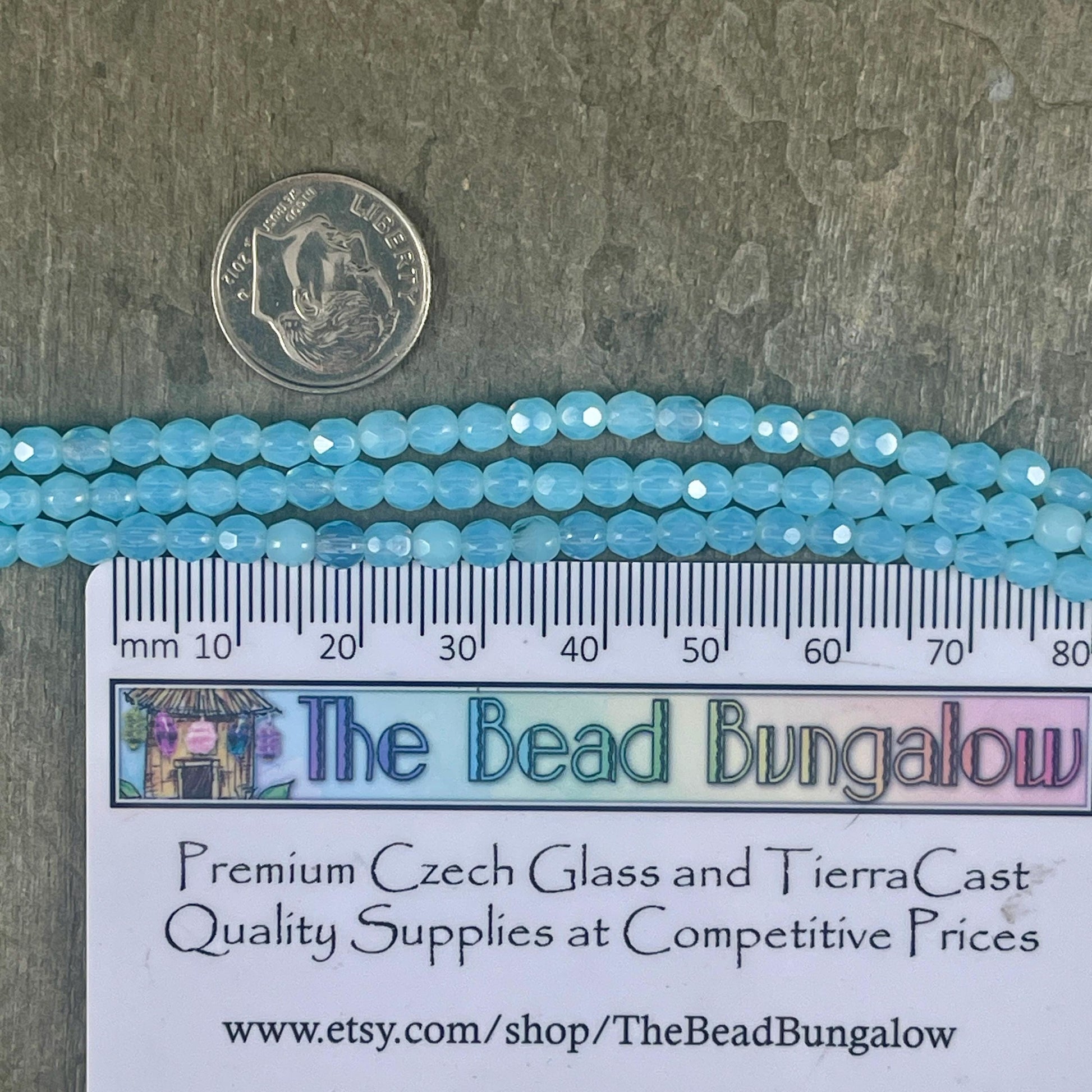 Light Blue Czech Glass Beads, Aquamarine 4mm Faceted Beads, Milky and Transparent Aqua (FP4/SM-61000) * Qty 50