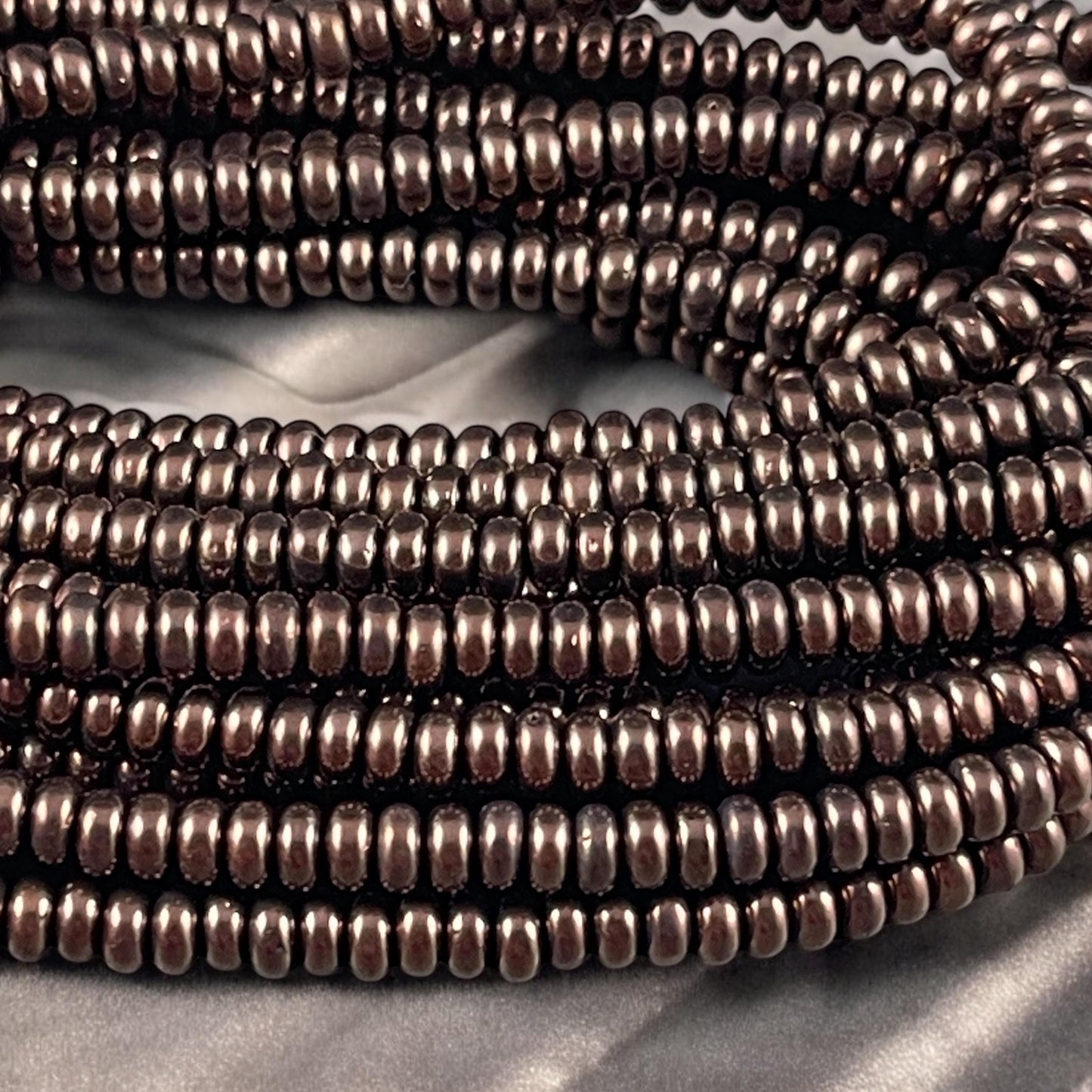 Czech Glass Beads - Metallic Brown Beads, 4x2mm Rondelle - Metallic Dark Bronze Czech Beads (RD4/SM-14415) * Qty. 100