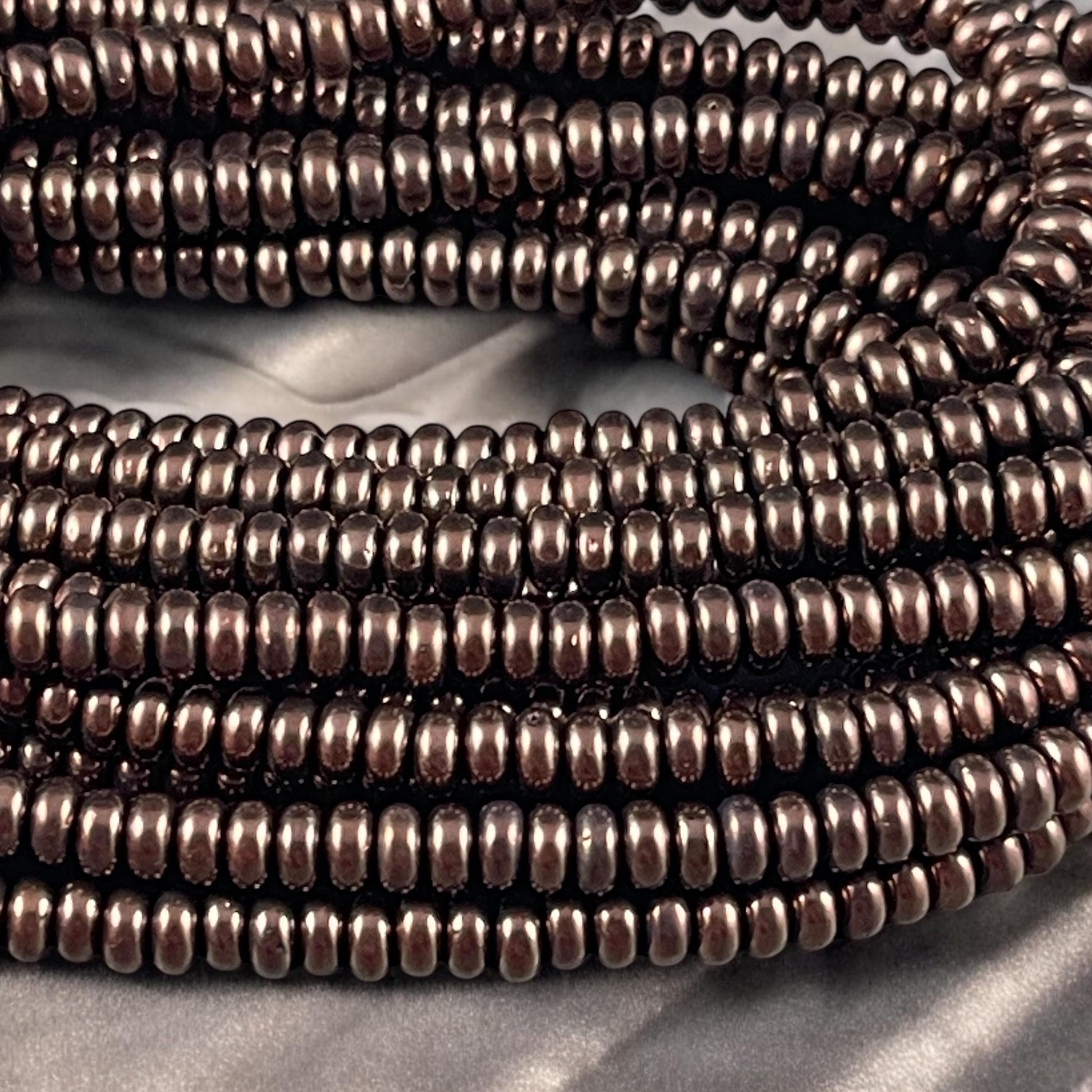 Czech Glass Beads - Metallic Brown Beads, 4x2mm Rondelle - Metallic Dark Bronze Czech Beads (RD4/SM-14415) * Qty. 100