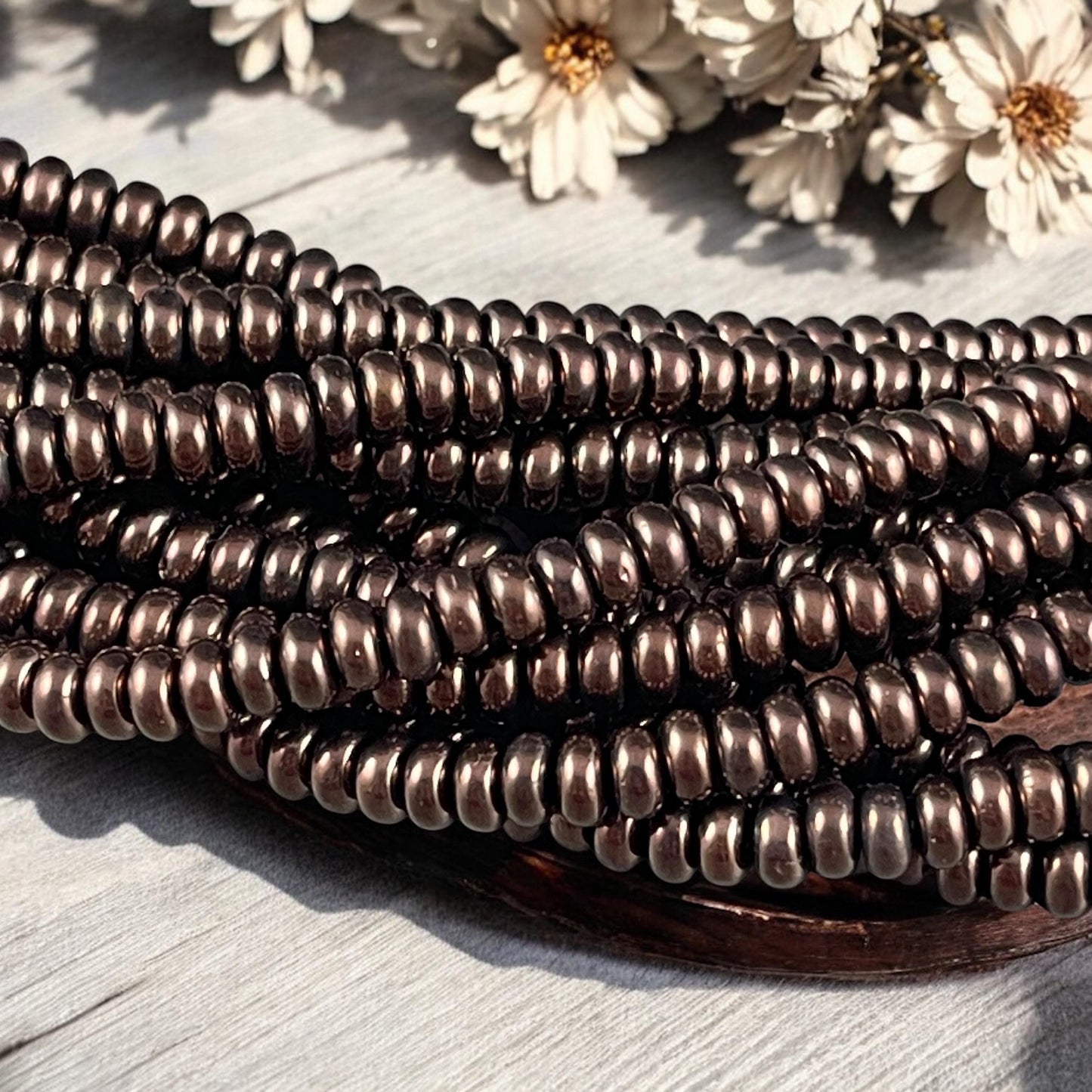 Czech Glass Beads - Metallic Brown Beads, 4x2mm Rondelle - Metallic Dark Bronze Czech Beads (RD4/SM-14415) * Qty. 100