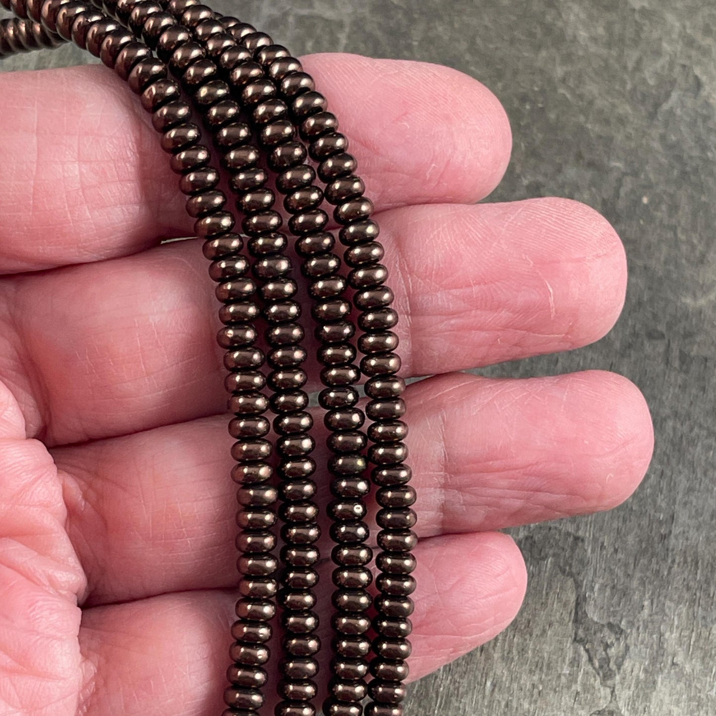 Czech Glass Beads - Metallic Brown Beads, 4x2mm Rondelle - Metallic Dark Bronze Czech Beads (RD4/SM-14415) * Qty. 100