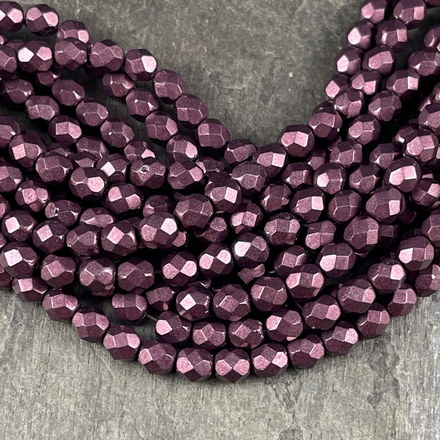 6mm Metallic Plum Satin Finish Czech Glass Beads ~ Dark Wine Coated Faceted Round Beads (FP6/SM-06B01) * Qty 25