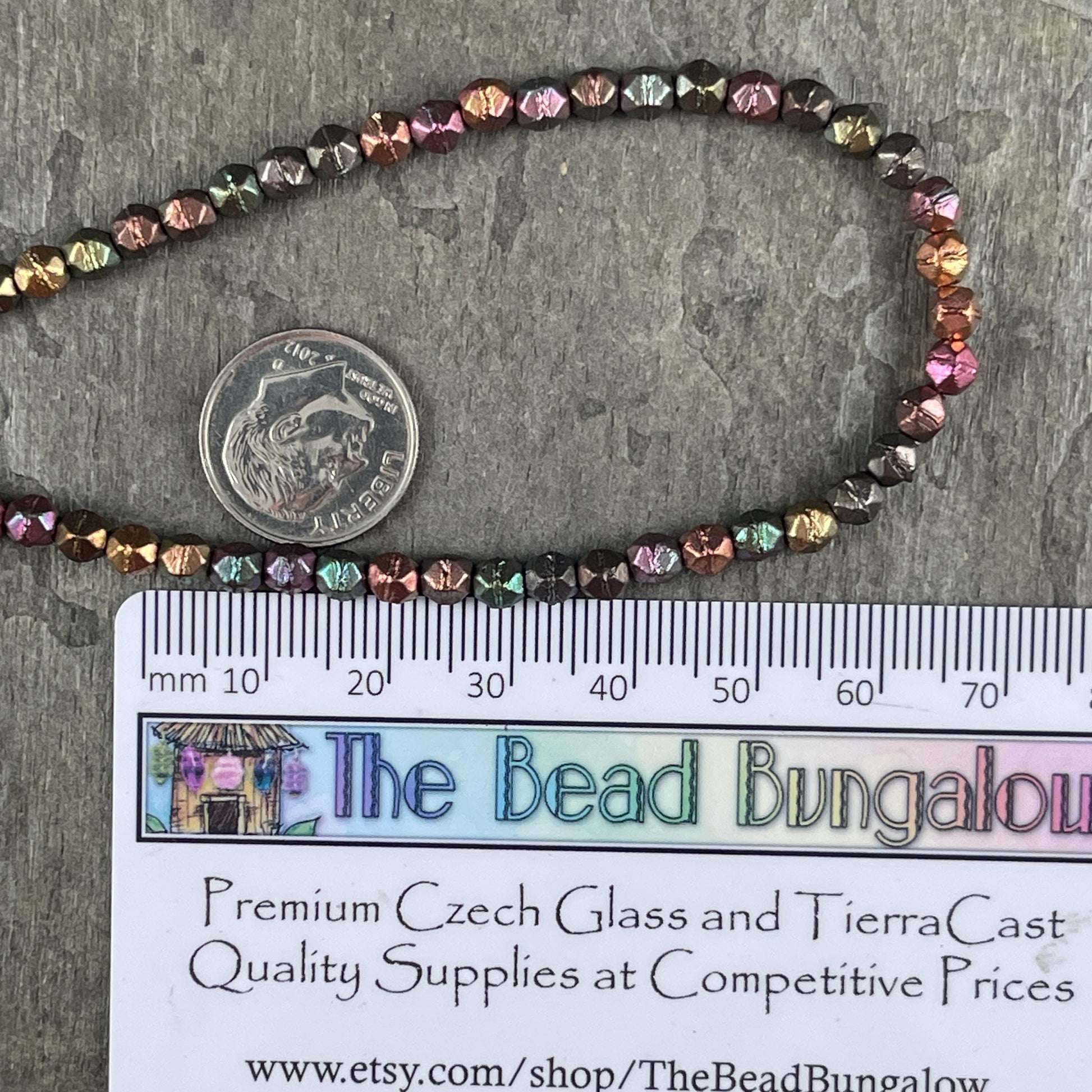 4mm English Cut Czech Beads, 4mm Czech Glass Beads, Assorted Jewel Tone Metallic Beads (EC/N-0642) * Qty. 50