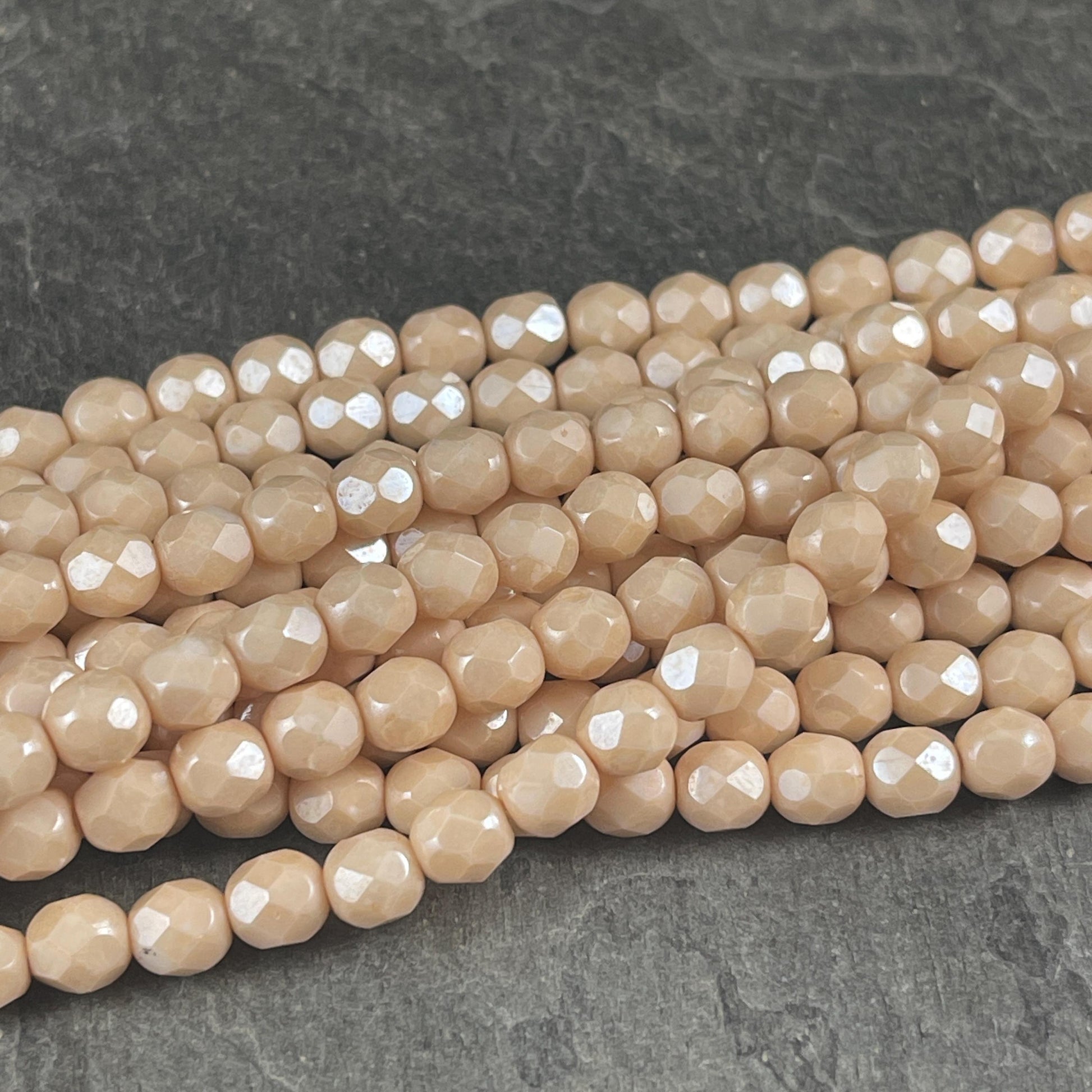 Opaque Beige 6mm Czech Glass Beads, Beige Luster Faceted Beads - (FP6/SM-P14413) * Qty. 25