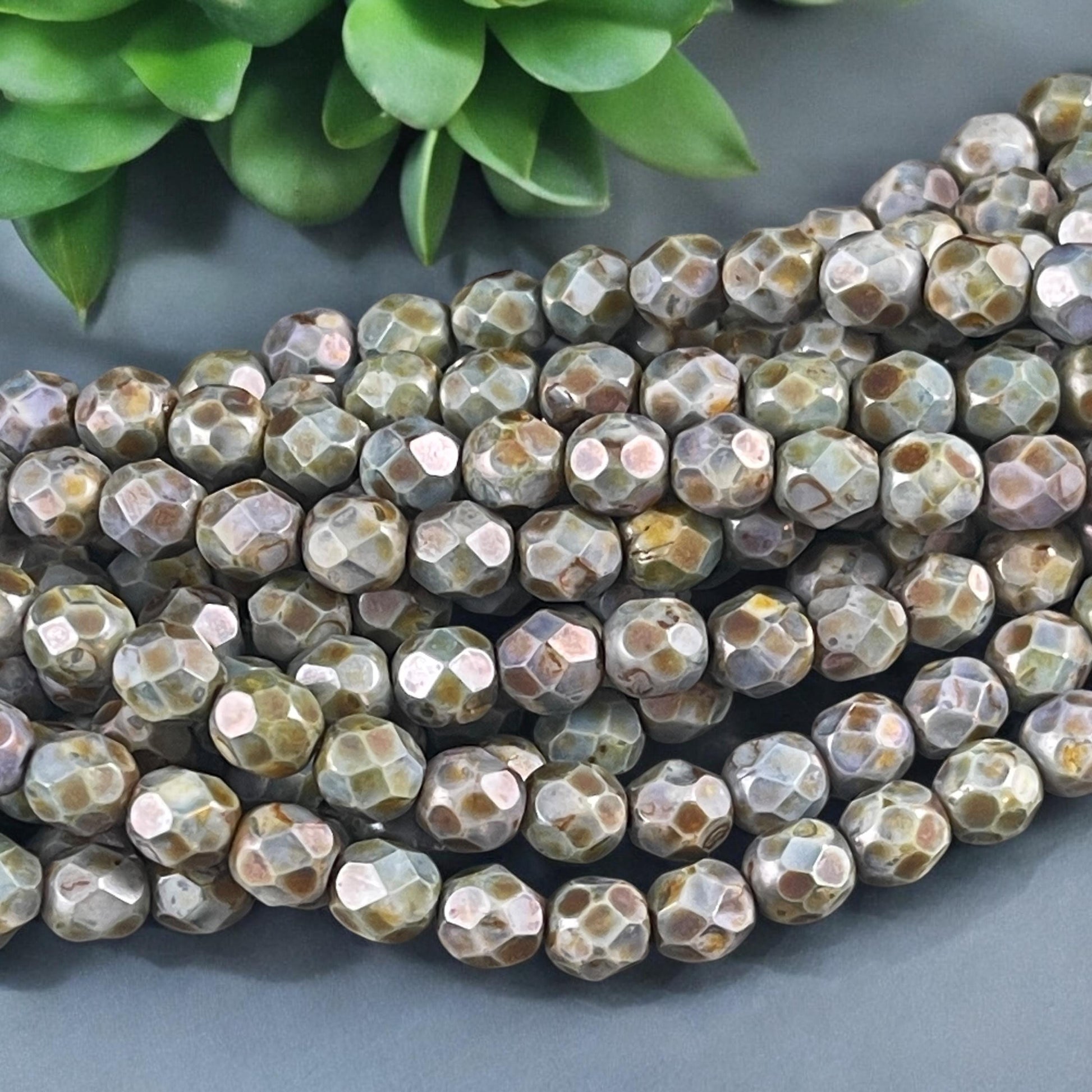 Slate Blue Green Luster Czech Glass Faceted Beads, 6mm Faceted Picasso Beads - (FP6/SM-P65431) * Qty. 25