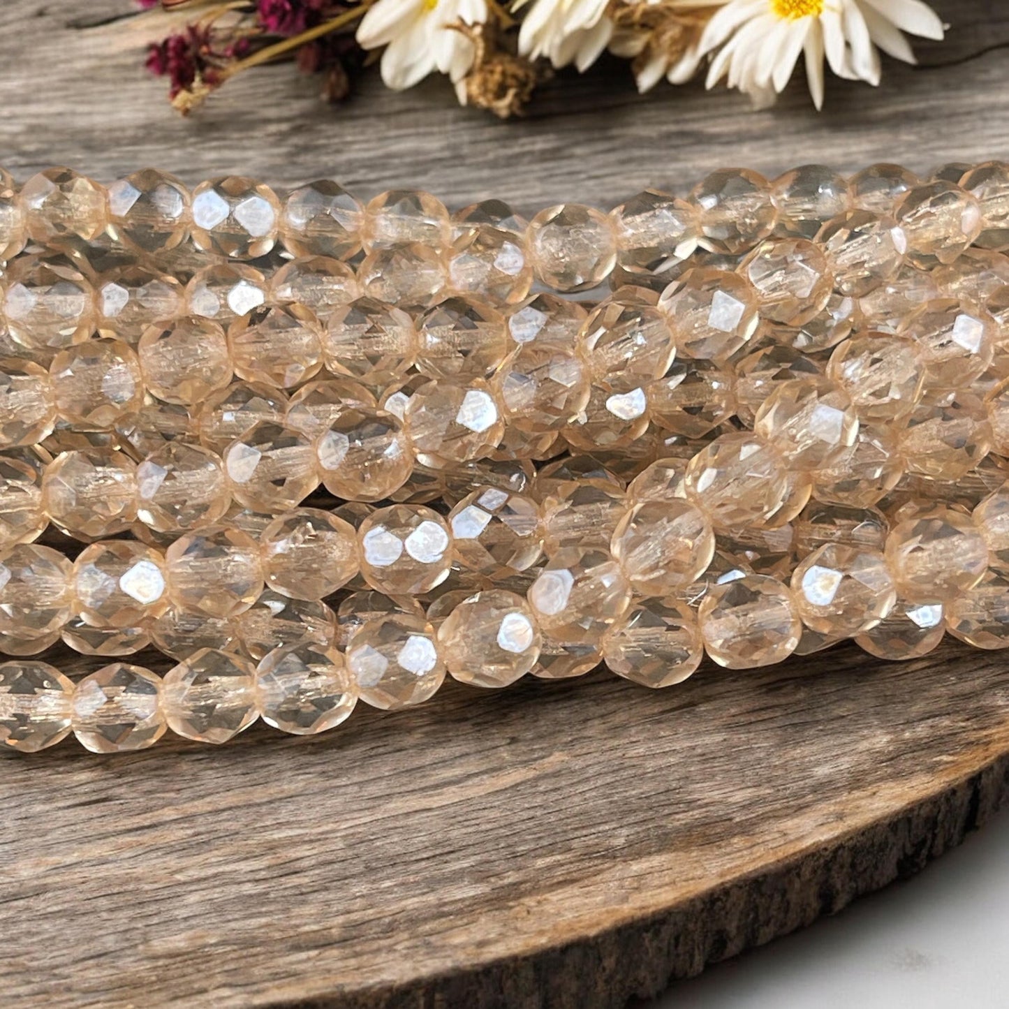 Golden 6mm Czech Glass Faceted Beads, Transparent Champagne Luster (FP6/SM-14413) * Qty. 25