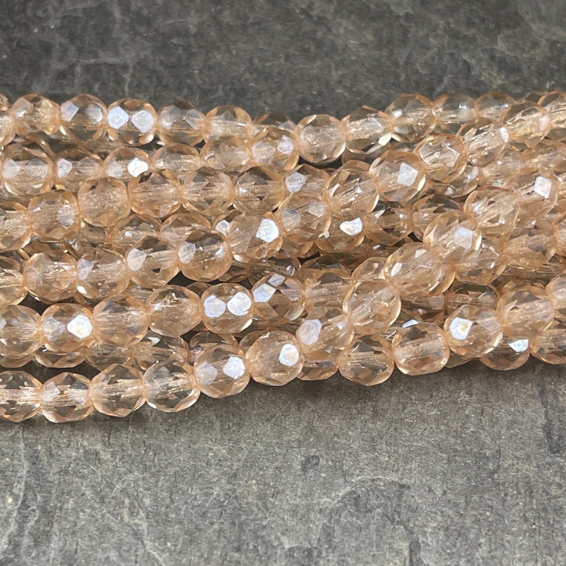 Golden 6mm Czech Glass Faceted Beads, Transparent Champagne Luster (FP6/SM-14413) * Qty. 25