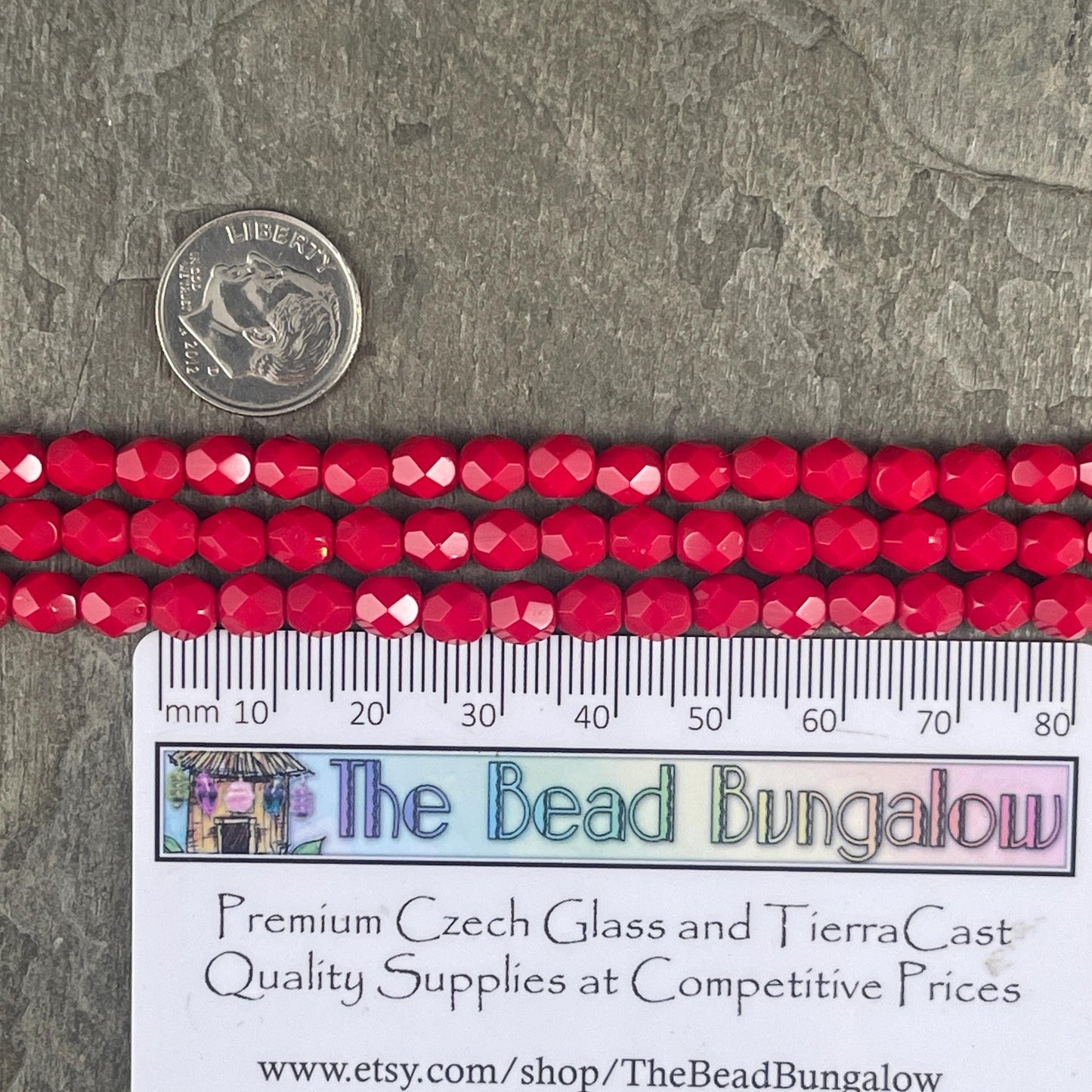 Opaque Red 6mm Czech Glass Beads, Real Red Faceted Round Beads (FP6/SM-9320) * Qty. 25