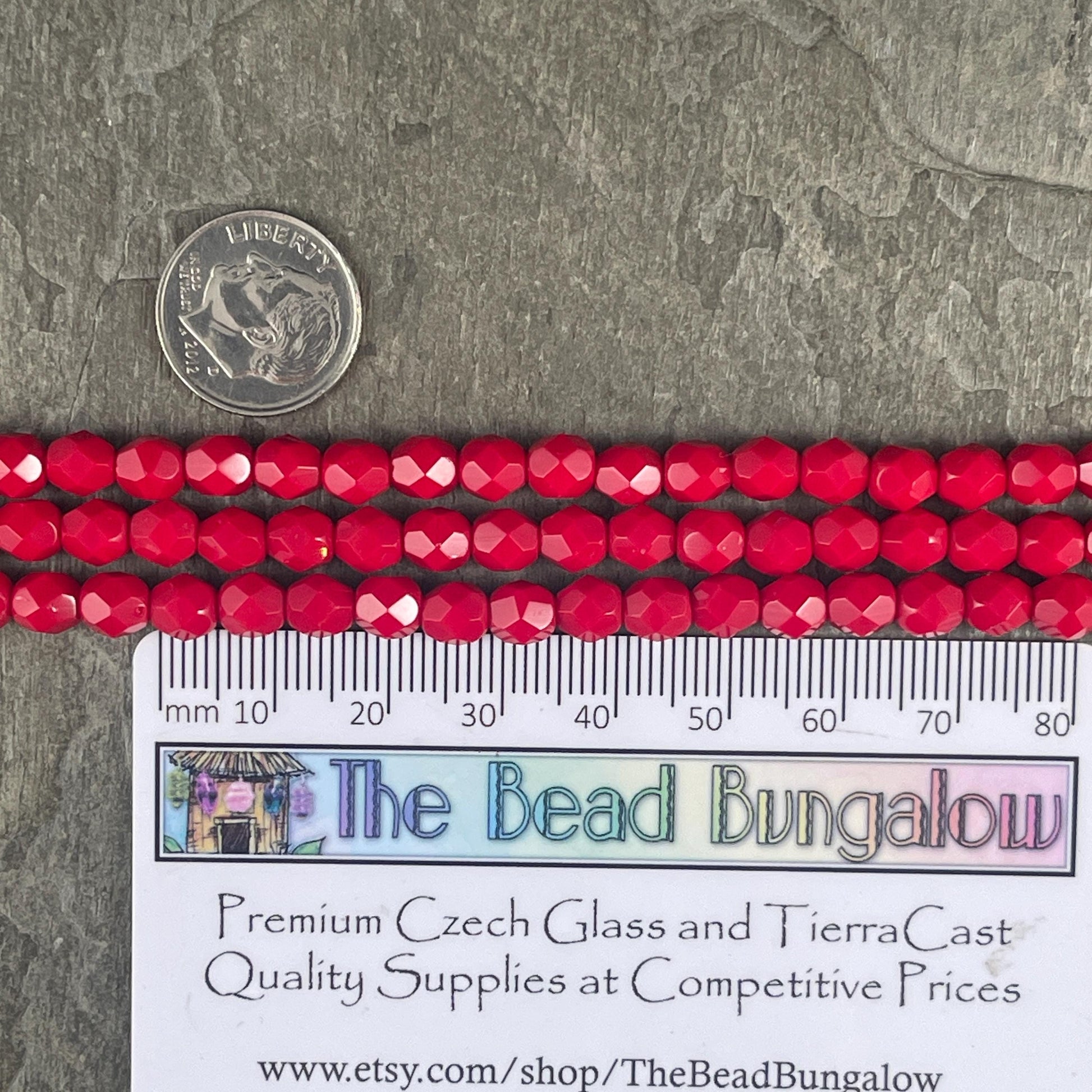 Opaque Red 6mm Czech Glass Beads, Real Red Faceted Round Beads (FP6/SM-9320) * Qty. 25