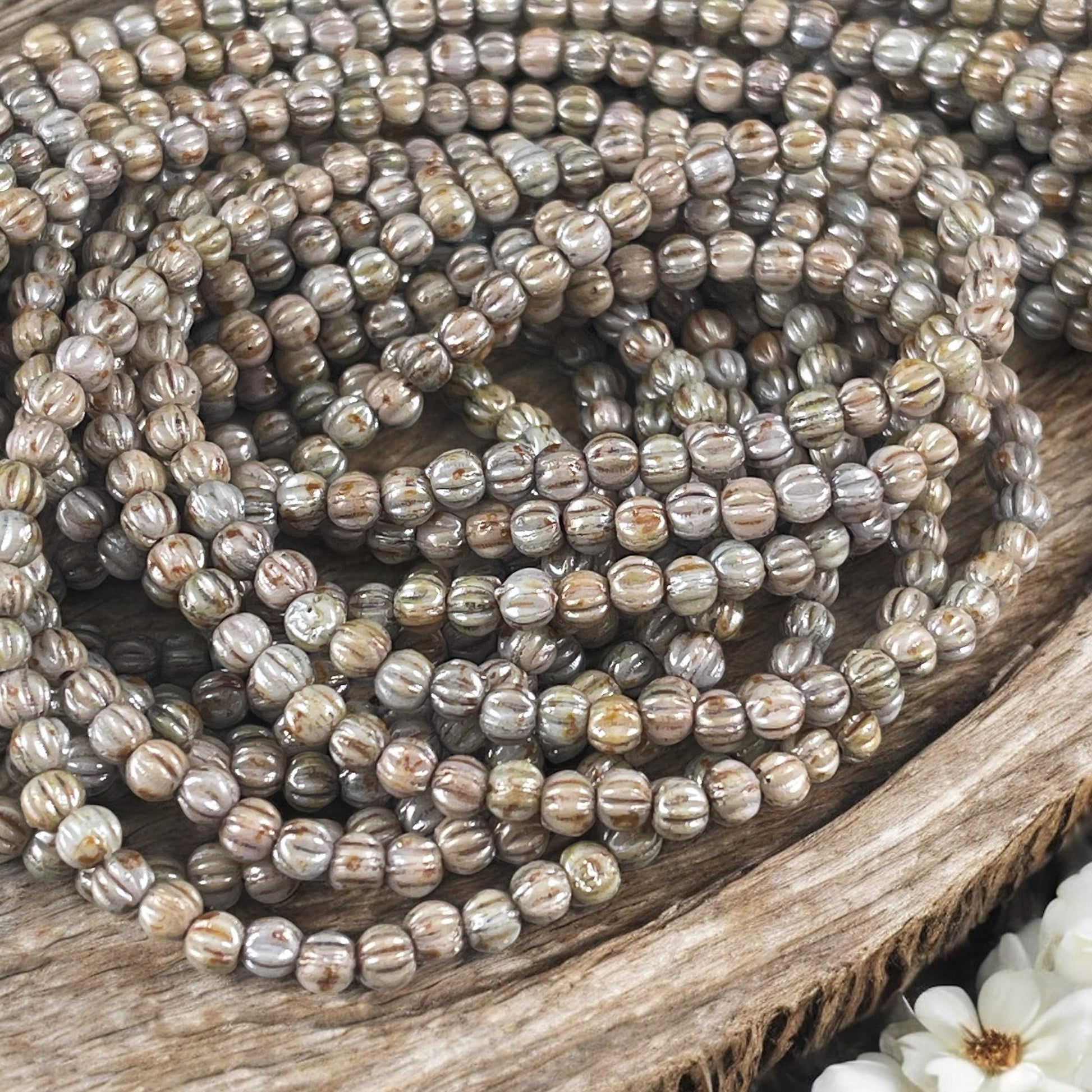 Czech Glass Beads - 3mm Melon Bead, Opaque Sage Green, Pale Green Picasso Beads (D3M/SM-P65431) * Qty. 100
