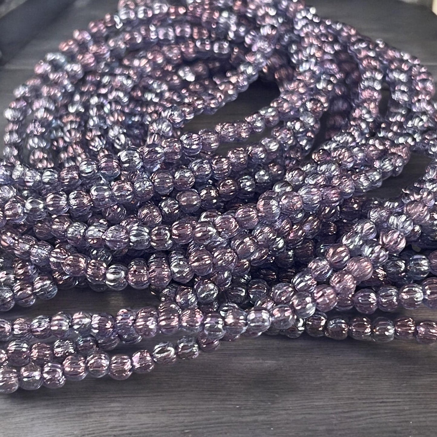 3mm Czech Glass Beads, Transparent Purple and Blue Melon Beads, Tiny Dark Purple Beads (D3M/SM-15726) * Qty. 100