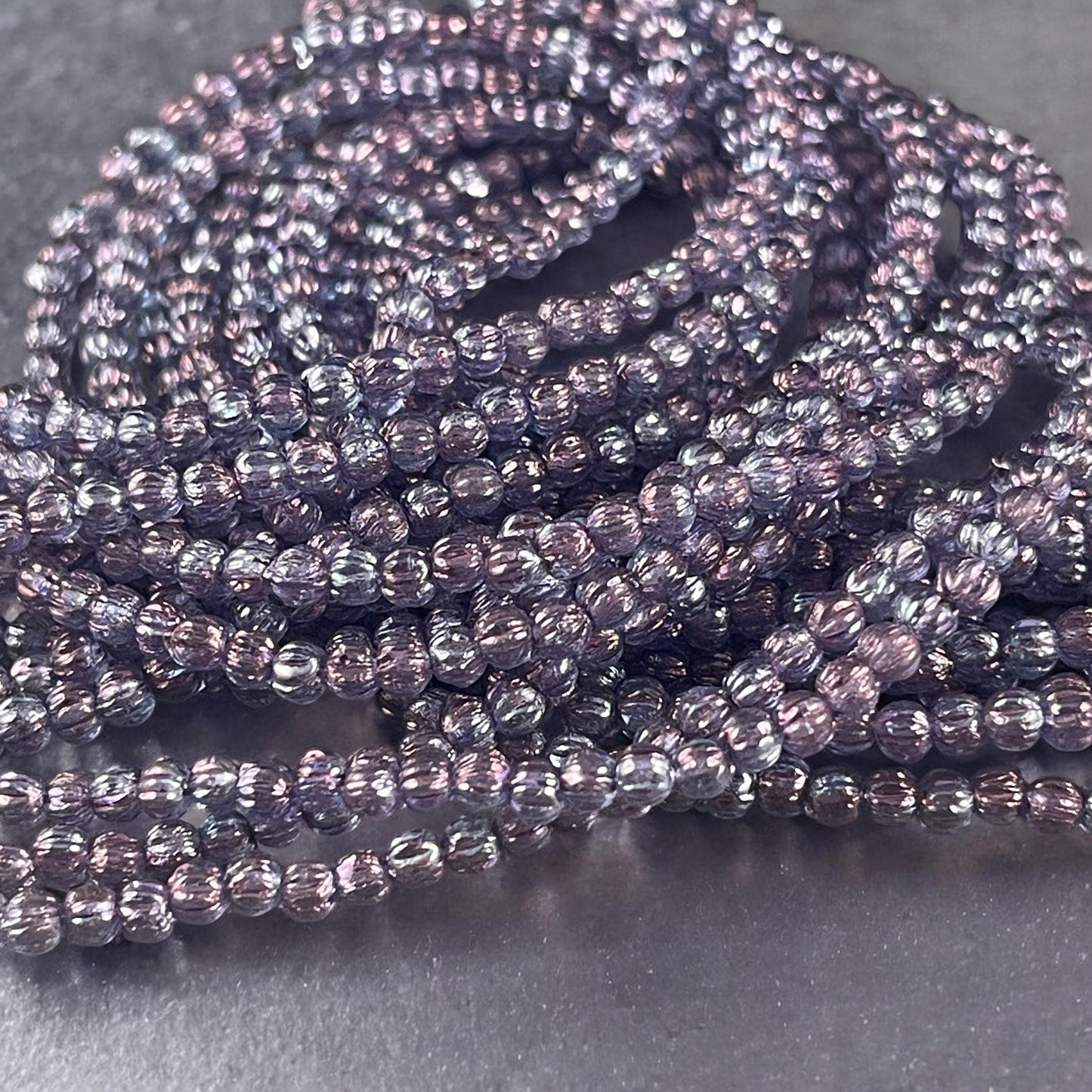 3mm Czech Glass Beads, Transparent Purple and Blue Melon Beads, Tiny Dark Purple Beads (D3M/SM-15726) * Qty. 100