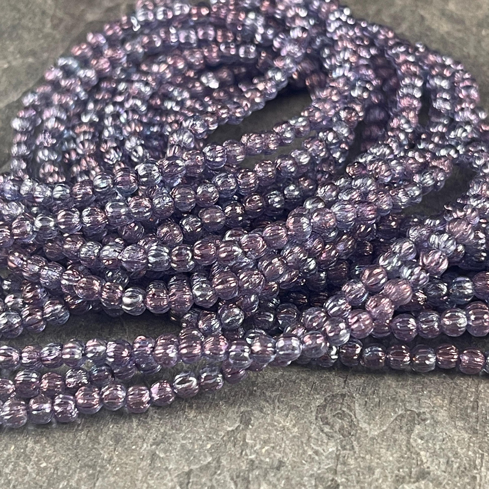 3mm Czech Glass Beads, Transparent Purple and Blue Melon Beads, Tiny Dark Purple Beads (D3M/SM-15726) * Qty. 100