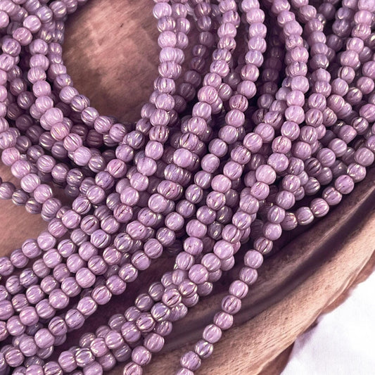 3mm Czech Glass Beads, Opaque Lilac Melon Beads, Tiny Light Purple Luster Beads (D3M/SM-P14415) * Qty. 100