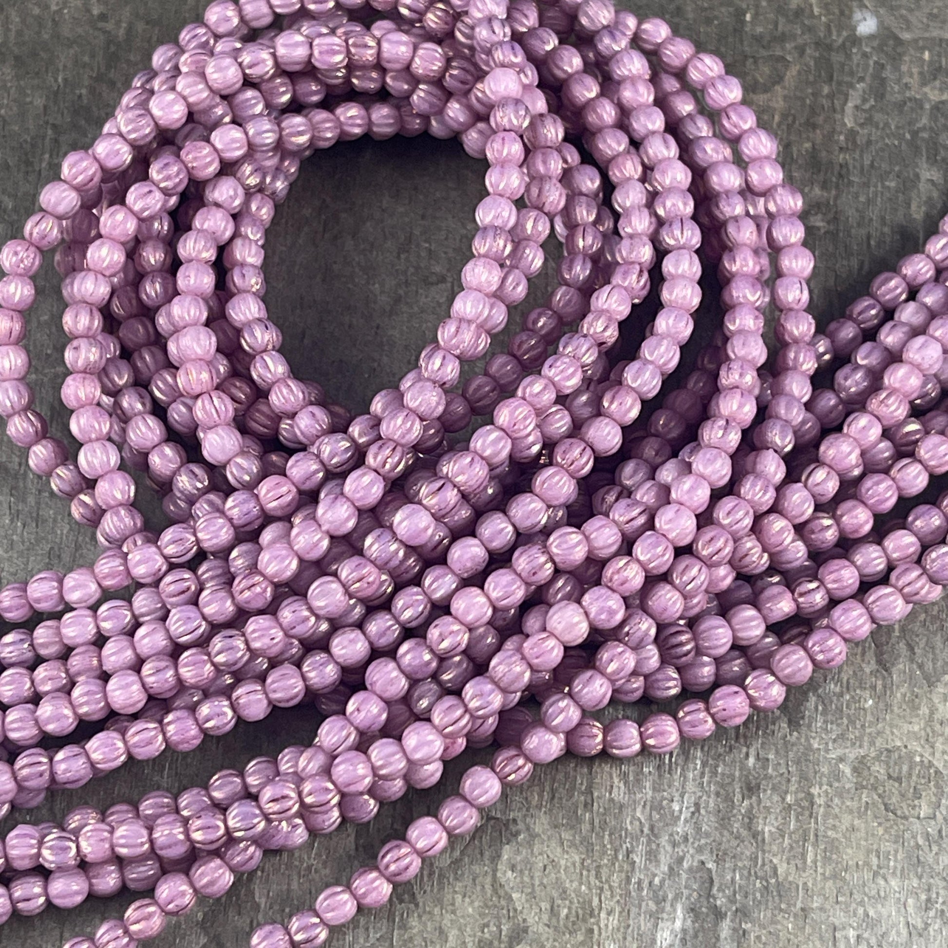 3mm Czech Glass Beads, Opaque Lilac Melon Beads, Tiny Light Purple Luster Beads (D3M/SM-P14415) * Qty. 100