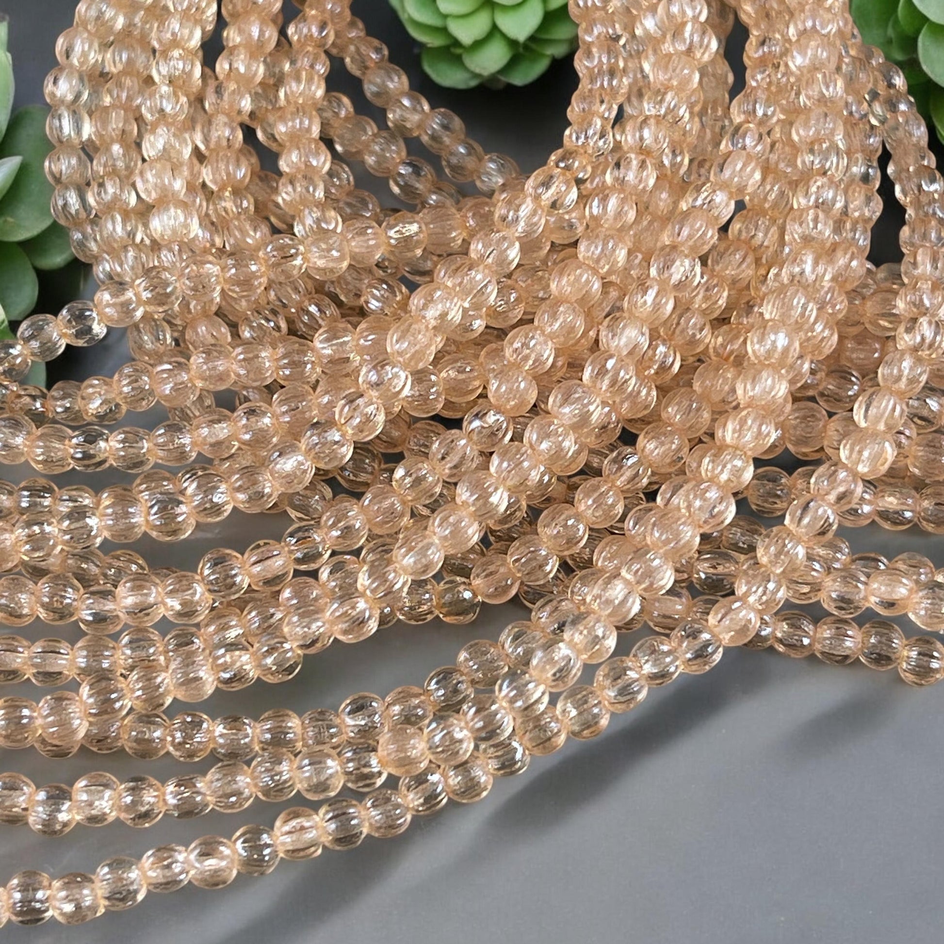 3mm Czech Glass Beads, Transparent Champagne Luster Melon Beads, Transparent Golden Glass (D3M/SM-14413) * Qty. 100