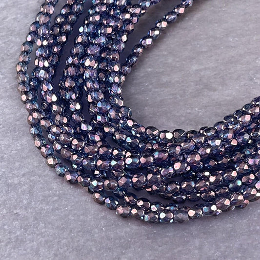 4mm Faceted Round Czech Glass Beads, Indigo Blue Luster (FP4/SM-15726) * Qty. 50