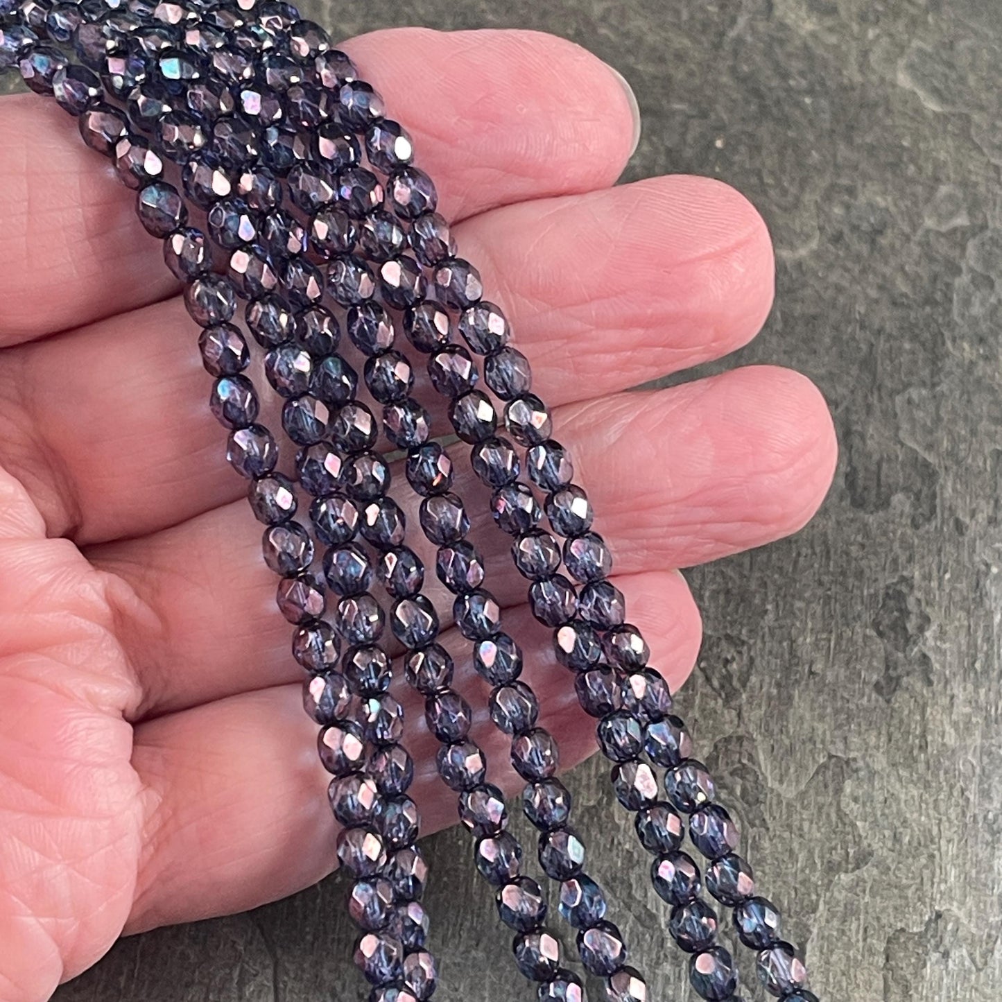 4mm Faceted Round Czech Glass Beads, Indigo Blue Luster (FP4/SM-15726) * Qty. 50