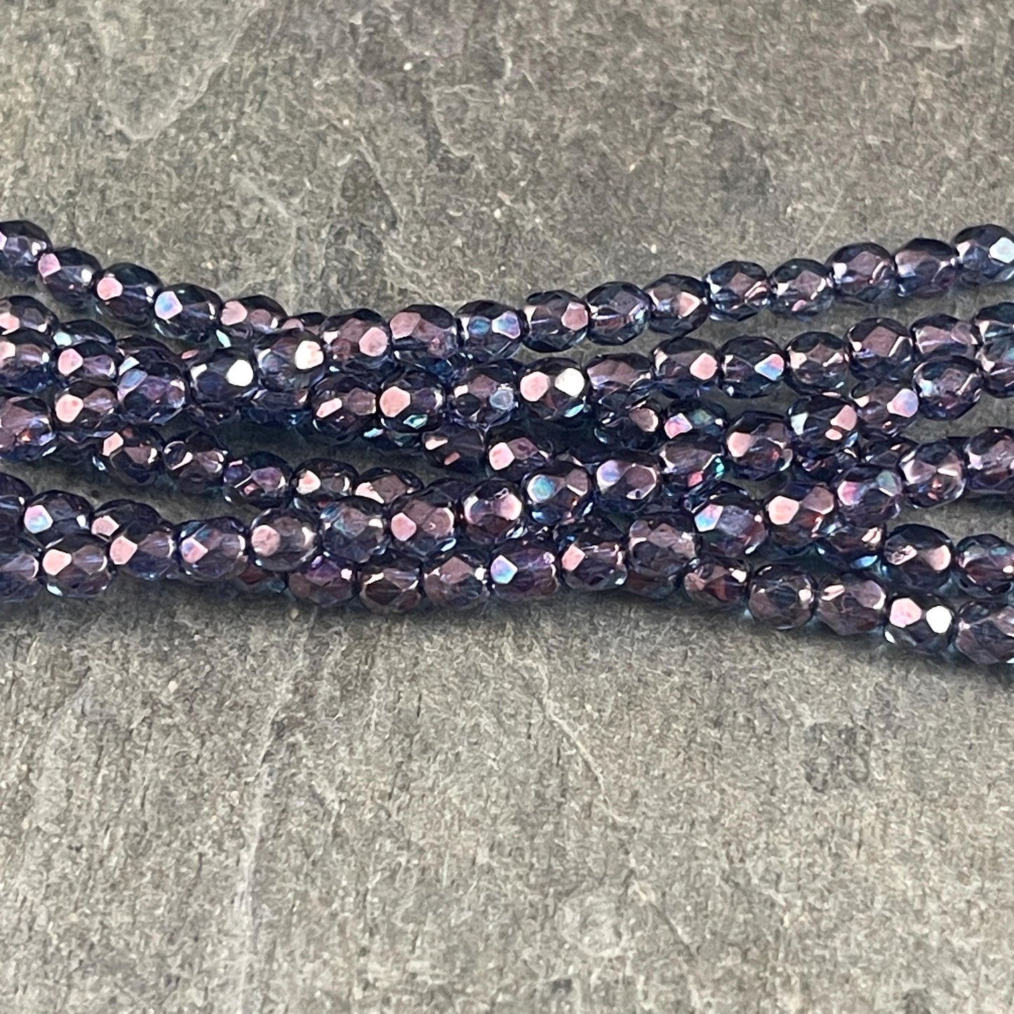 4mm Faceted Round Czech Glass Beads, Indigo Blue Luster (FP4/SM-15726) * Qty. 50