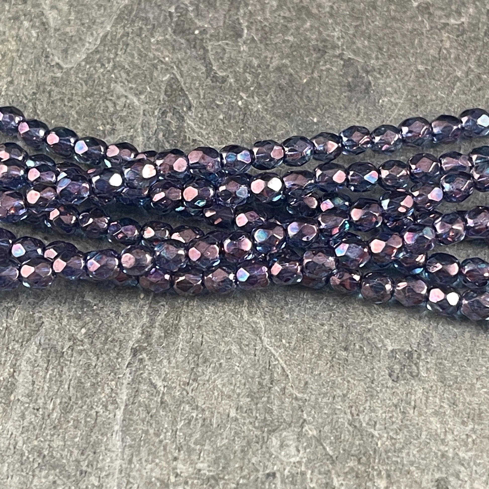 4mm Faceted Round Czech Glass Beads, Indigo Blue Luster (FP4/SM-15726) * Qty. 50